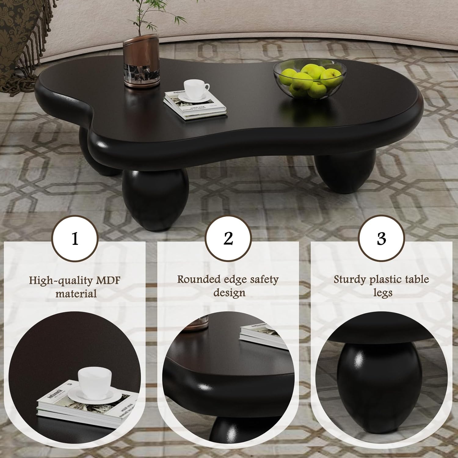 Wolke Couchtisch, Moderner Wohnzimmertisch Sofatisch, Couchtisch im Cartoon-Stil für den Innenbereich, Kaffeetisch Beistelltisch, Mitteltisch für Wohnzimmer Schlafzimmer (Schwarz 105CM)