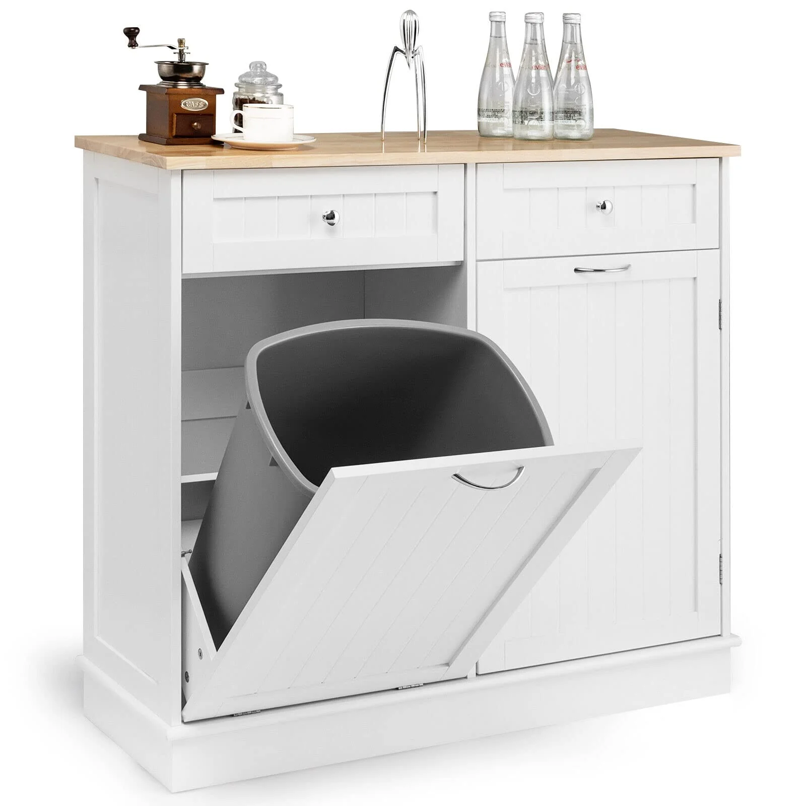 Giantex Kitchen Trash Cabinet, Tilt Out Trash Bin Cabinet with Single Trash Can Holder