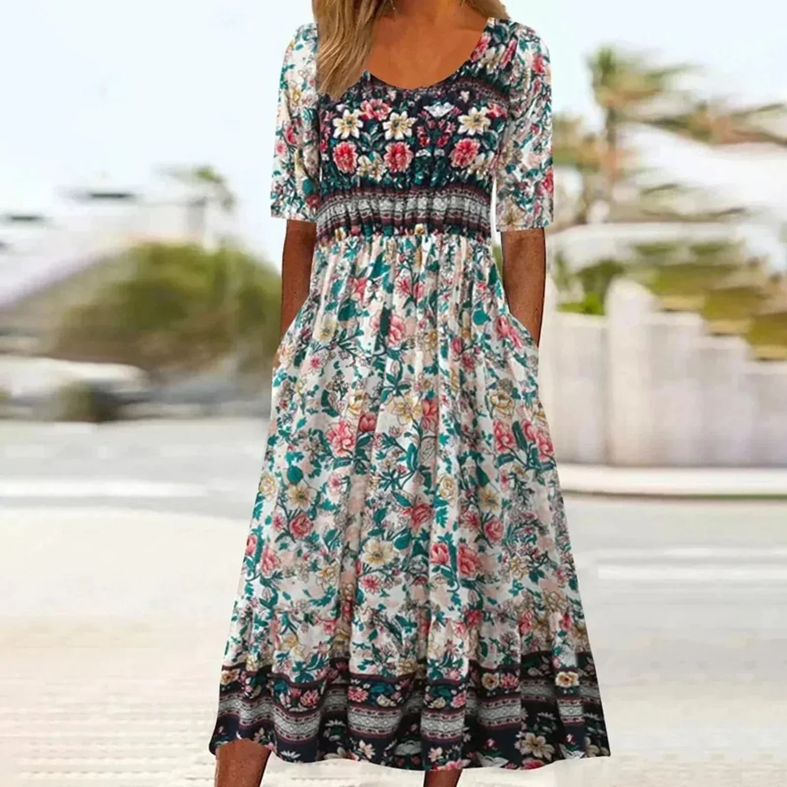 Damen Midikleid mit Boho-Print