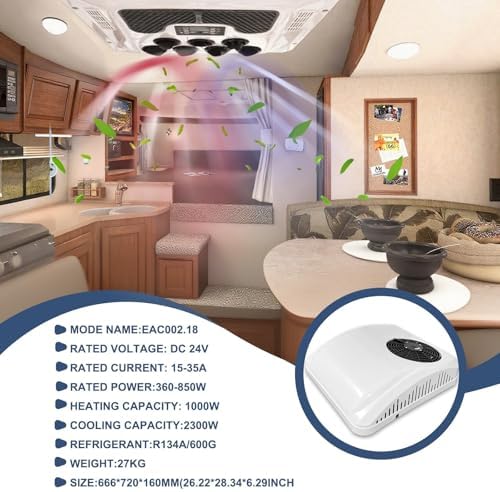 Dachklimaanlage, 8800 BTU AC Einheit mit Heiz- und Kühlfunktion für Wohnmobil, LKW, Boot, Wohnwagen - 12V/24V