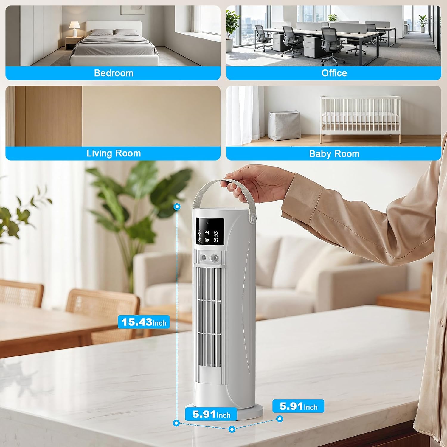 4-in-1 Mobiles Klimagerät, Luftkühler, 120° Oszillation, 4 Geschwindigkeitsstufen mit Schlafmodus, mini Klimaanlage für Zuhause & Camping（Perlweiß)