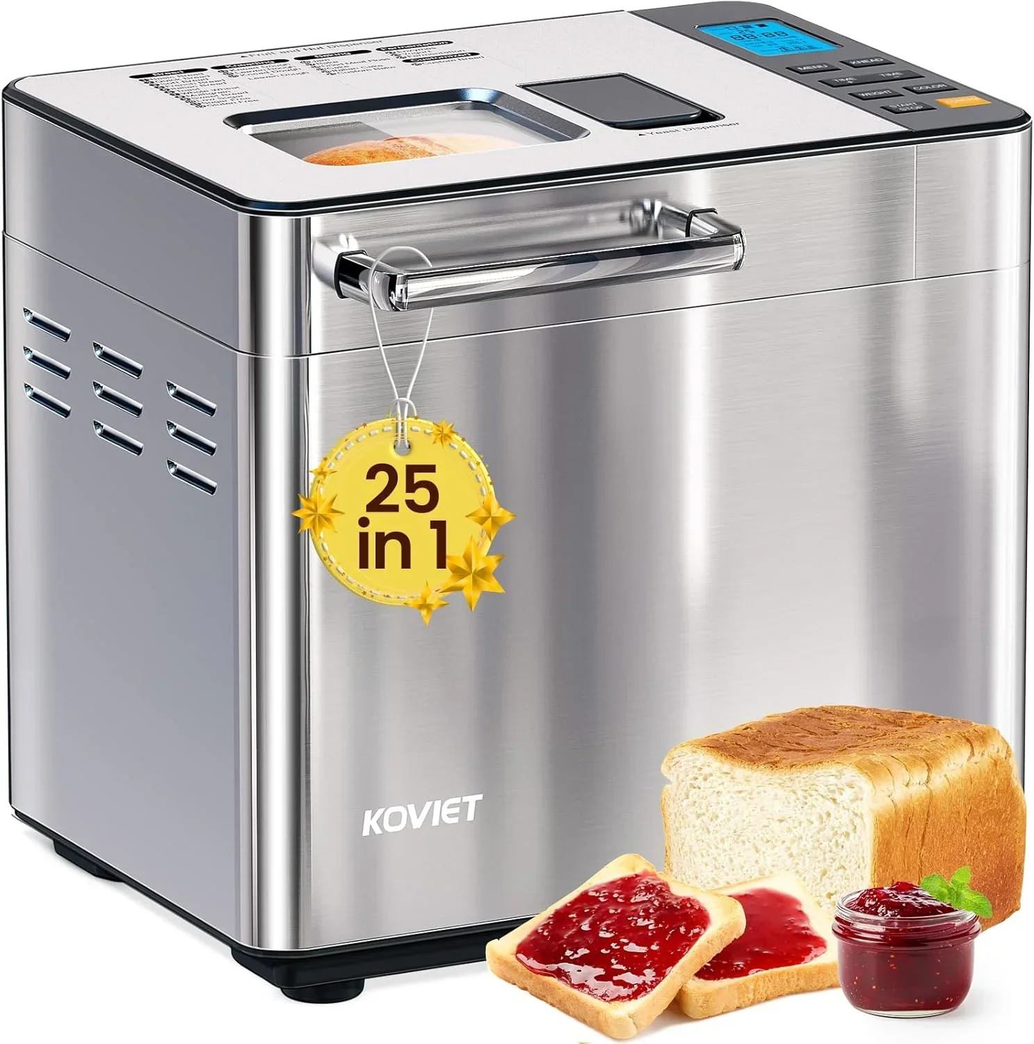 25-in-1 Bread Maker with Automatic Dual Dispenser 2-Pound Stainless Steel Bread Maker