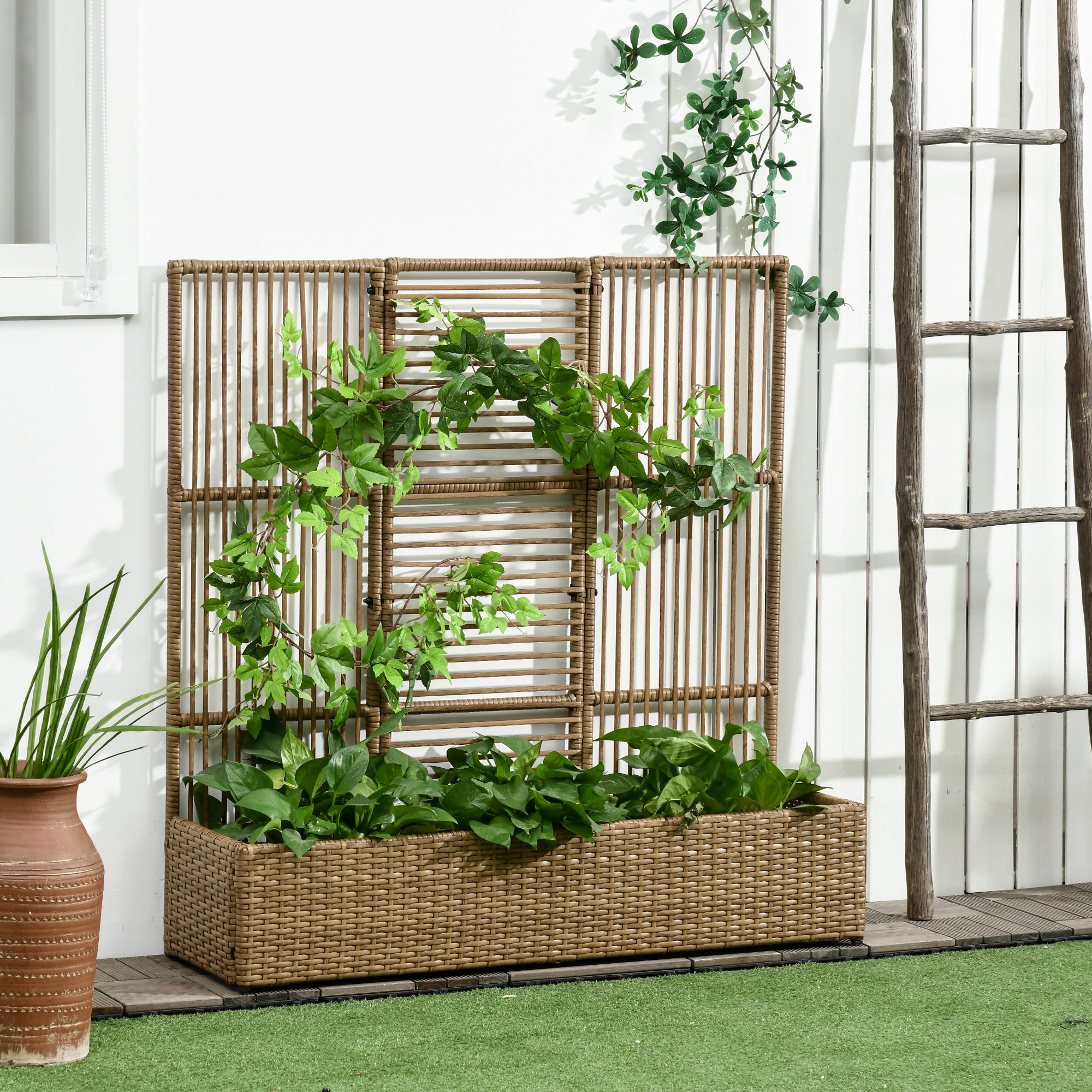 Plantenbak Bloembak met Klimhulp, Weerbestendig, 103 cm x 103 cm x 29 cm, Zand