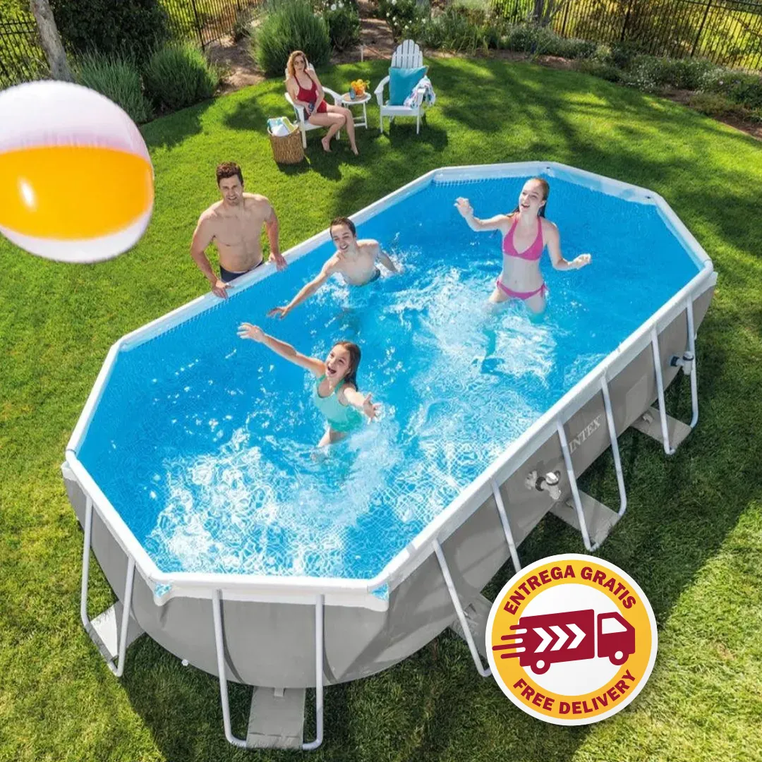 2025 Intex 20 voet x 10 voet x 48 inch Prism Frame ovaal zwembadset