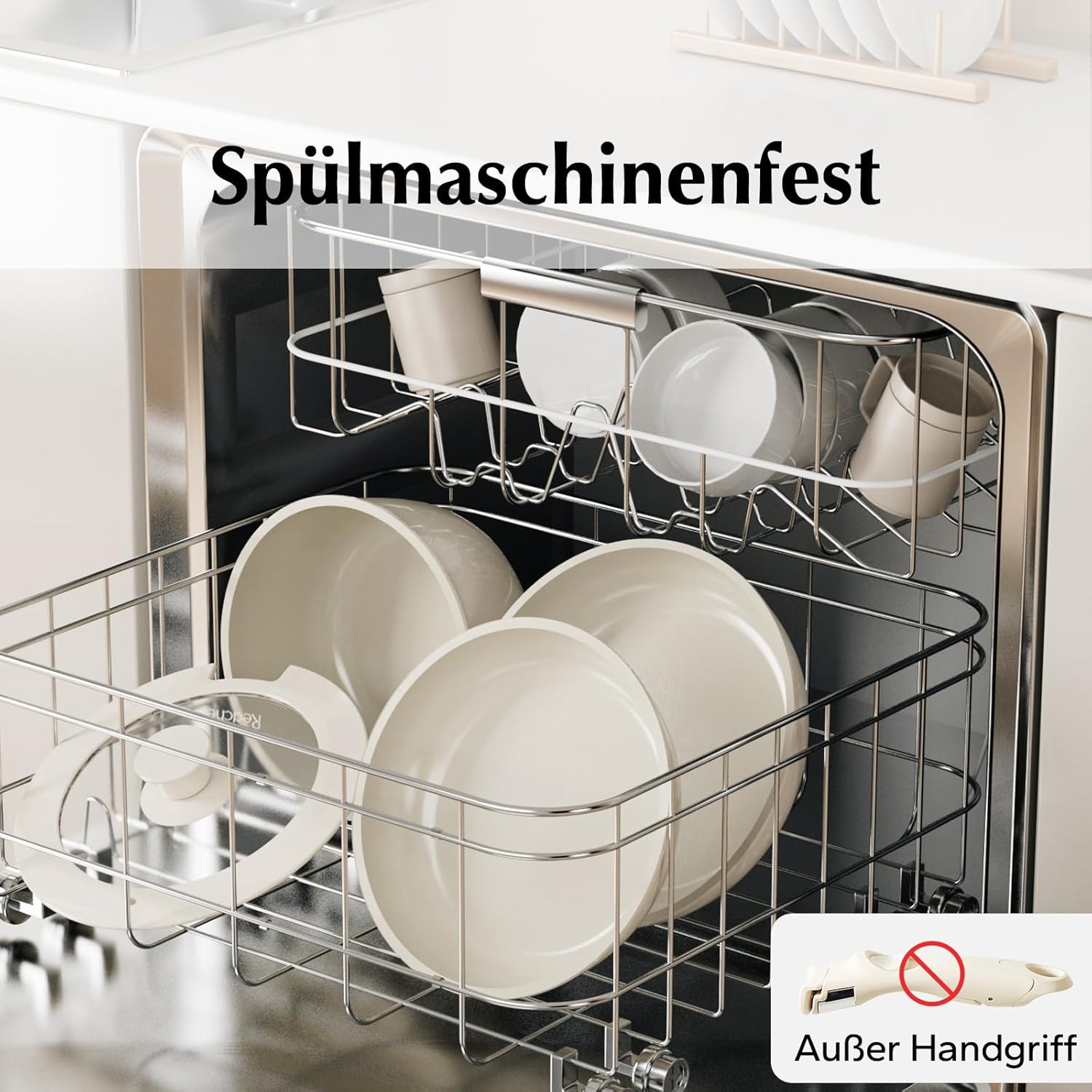 Redchef Topfsets Pfannenset 16-Teilig Antihaft-Keramik-Kochgeschirr-Set mit Abnehmbaren Griffen, Pfanne 20/26cm, Tiefe Bratpfanne 26cm, Topf 18/20cm, Stapelbar Topfset Für alle Herdarten, Ofenfest