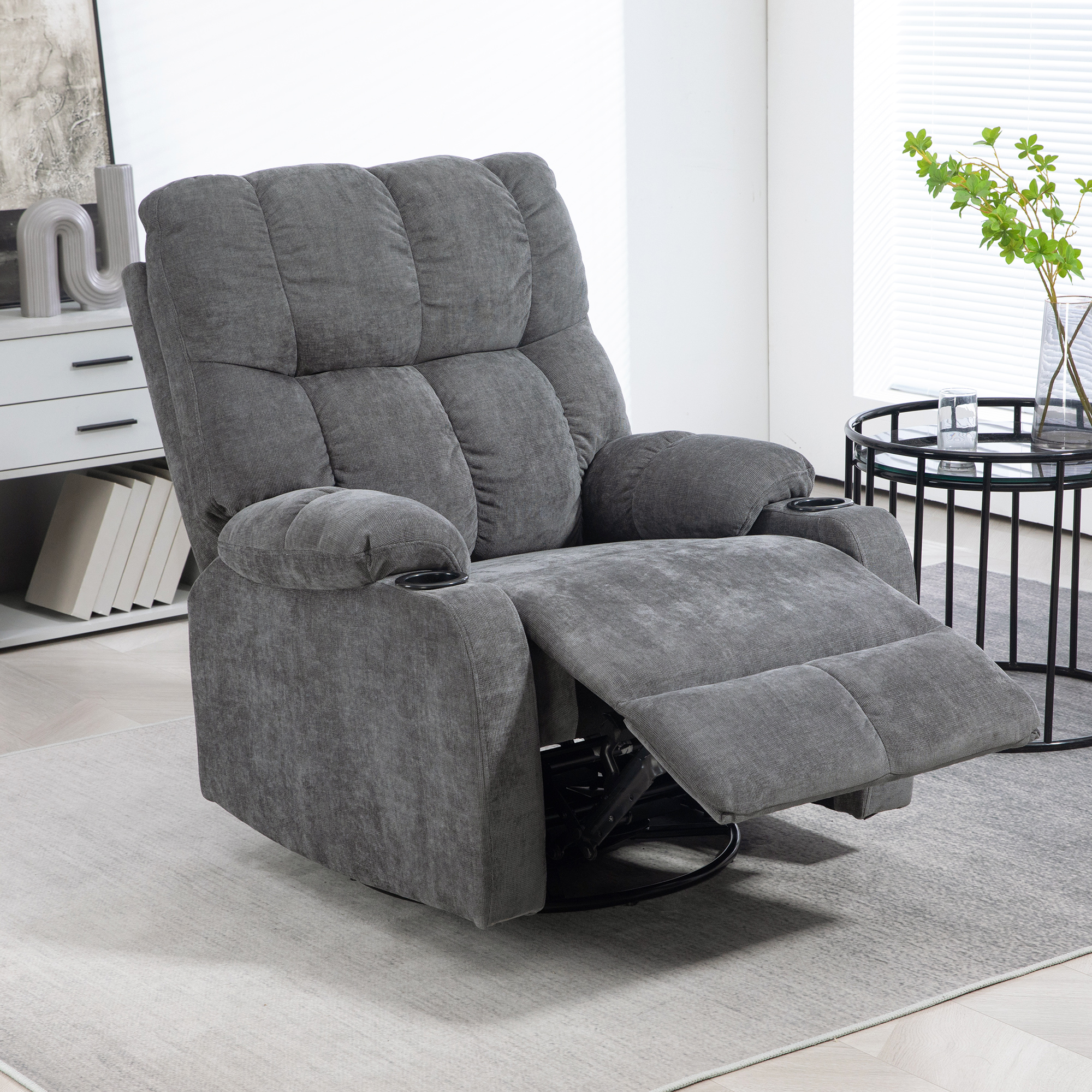 Relaxstoel met Voetsteun, Ligstoel, Draaibaar, tot 150 kg, Stalen Frame, 88x96x108cm, Donkergrijs