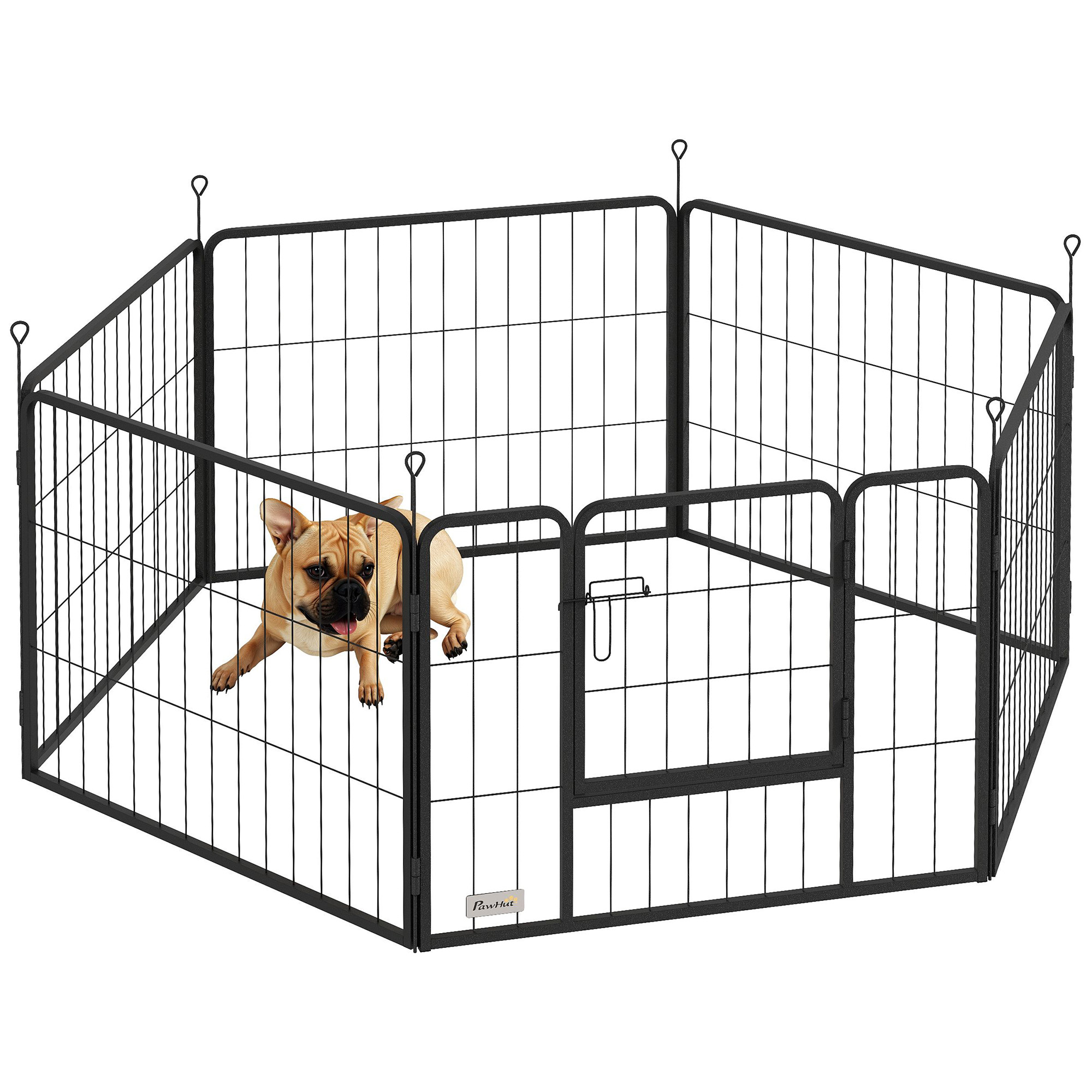 PawHut Hondenhek, Huisdierenren, 6 Panelen, Staal, Opvouwbaar, Zwart