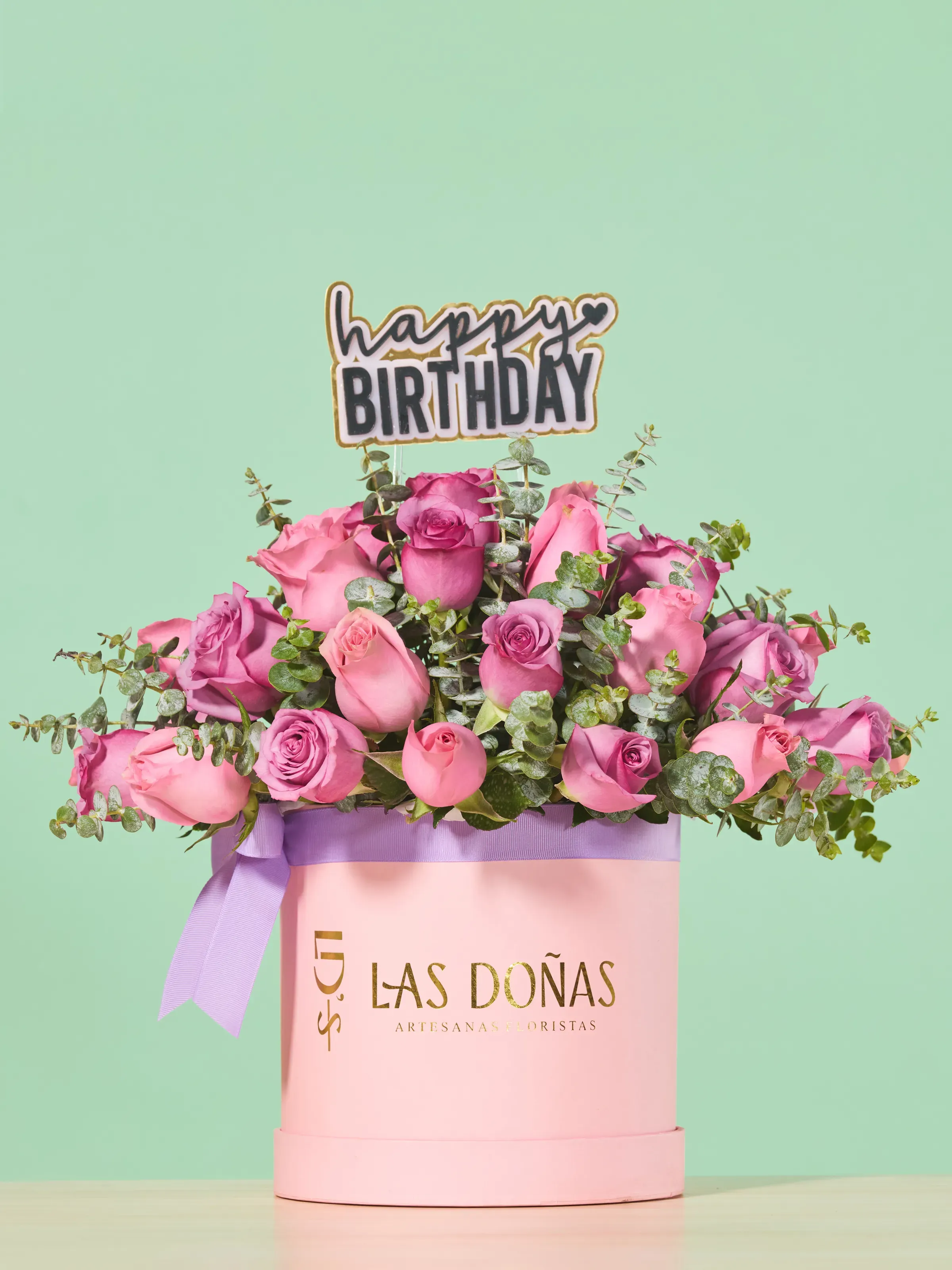 Box de Rosas Lilas y Rosadas