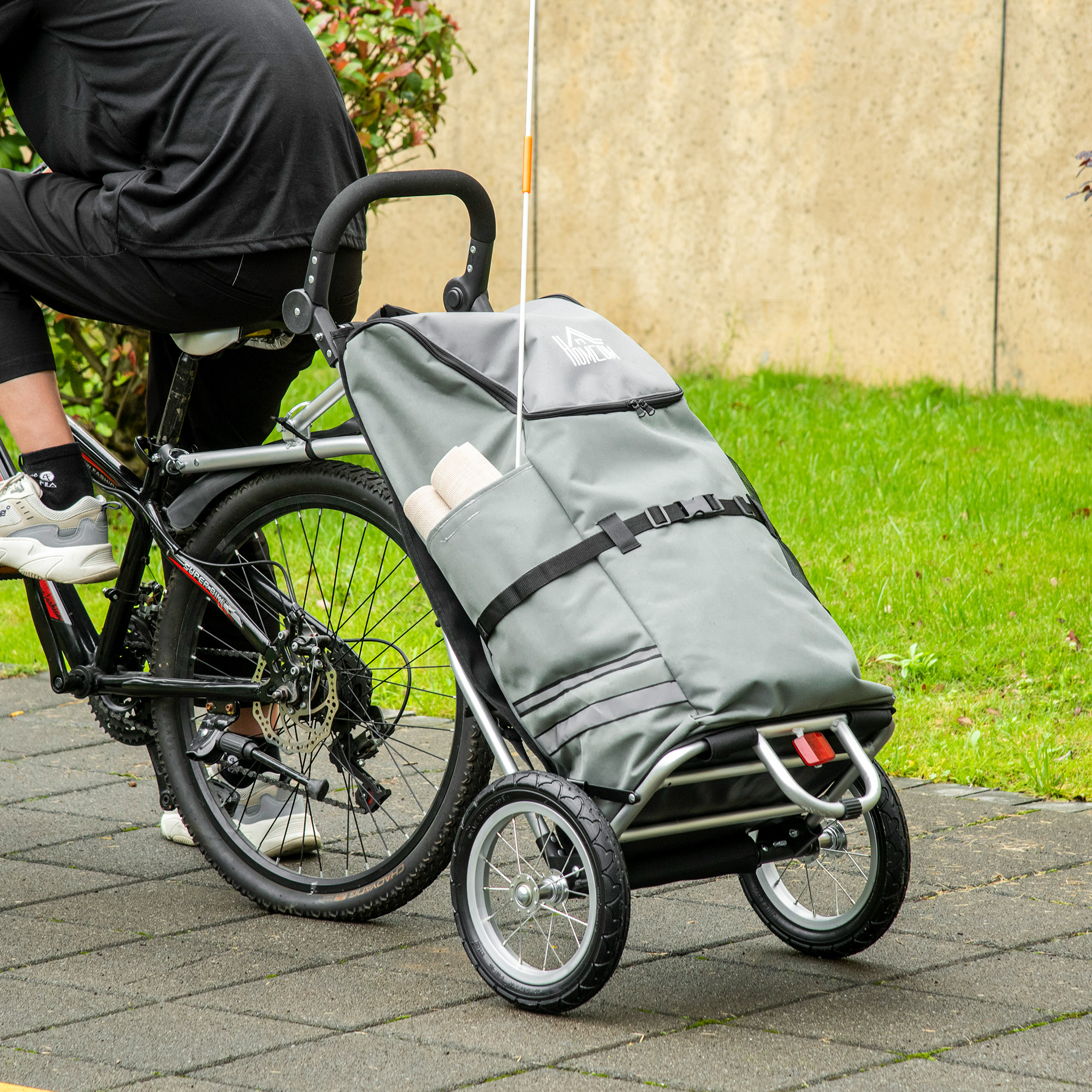 3-in-1 Boodschappentrolley Winkelwagen Fietsaanhanger Steekwagen, 53 x 43 x 110cm, Grijs+Zilver
