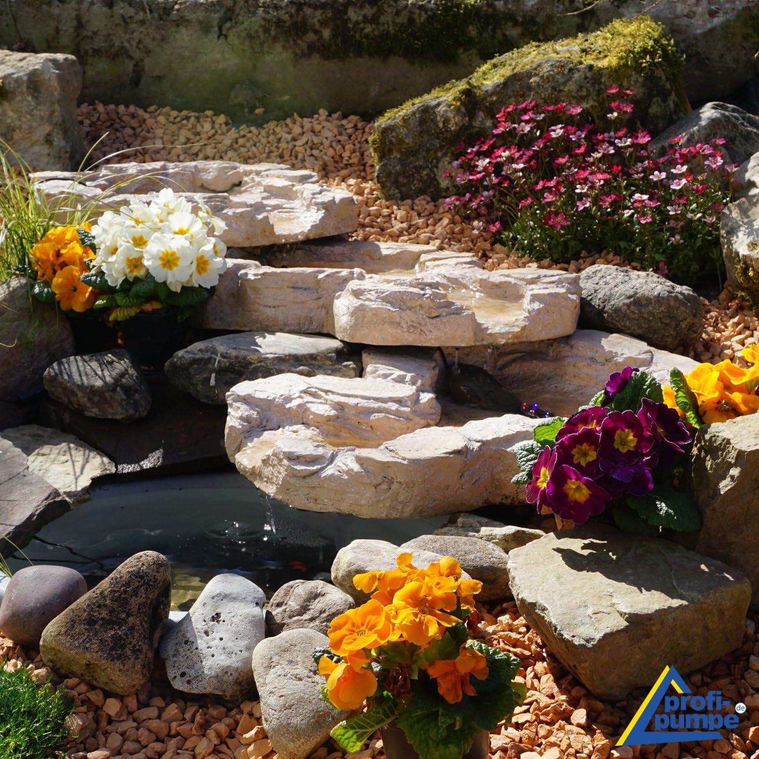 Solar GARTENBRUNNEN Bachlauf QUELLBACH II mit LED-Licht/Hybrid-System, 230V ZIERBRUNNEN VOGELBAD Wasserfall GARTENLEUCHTE TEICHPUMPE - SPRINGBRUNNEN WASSERSPIEL für Garten, Gartenteich, Teich