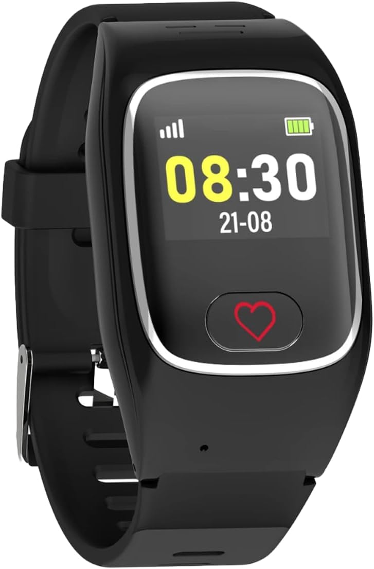 James B8 Notruf mit Ersatzarmband & Sicherheitsuhr für Senioren – GPS, Sturzerkennung, SOS-Knopf, Pulsmessung, Gesundheitsfunktionen, Familien-App, lauter Alarm – Schwarz – inkl. SIM
