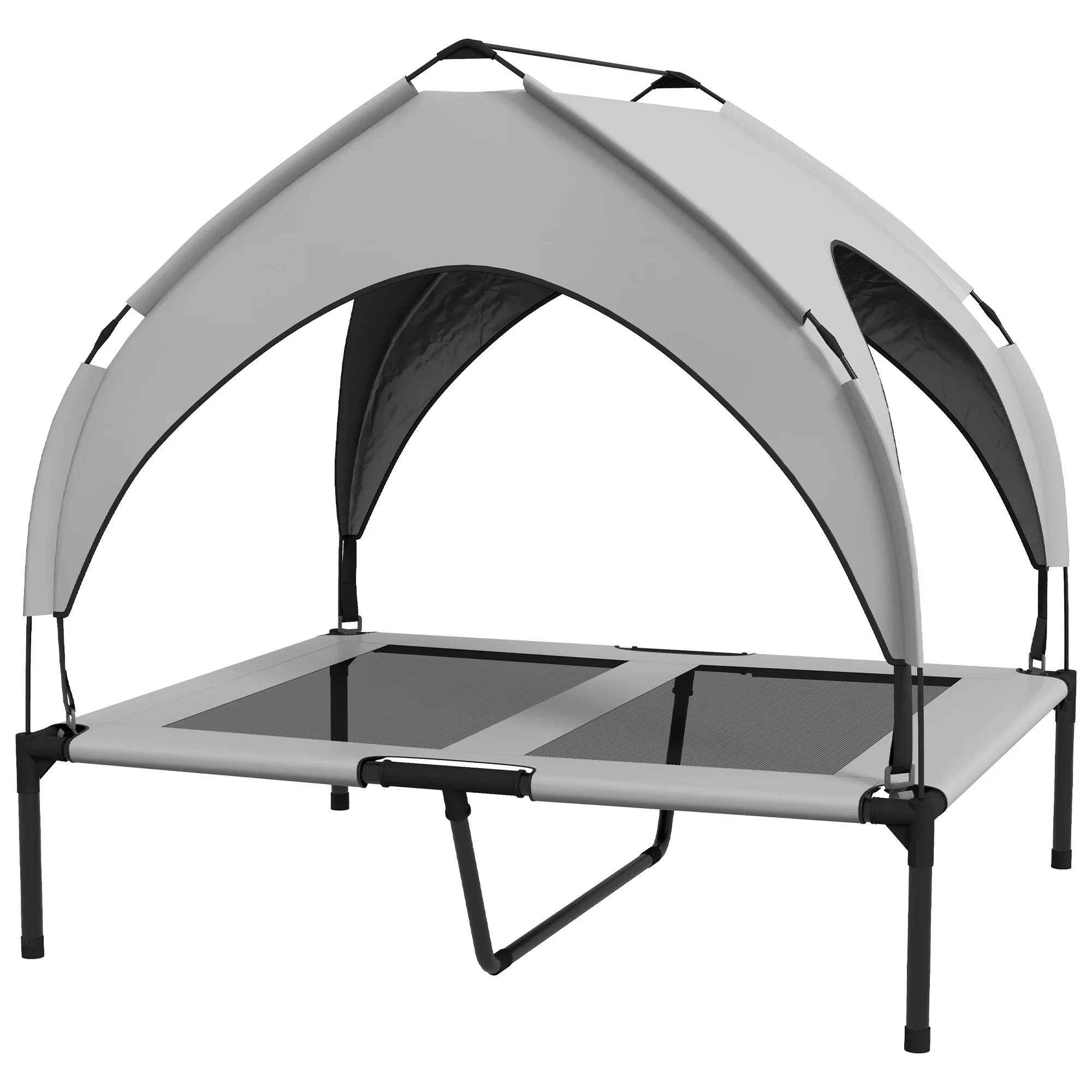 PawHut Verhoogd hondenbed outdoor met dak �C Lichtgrijs, ademend