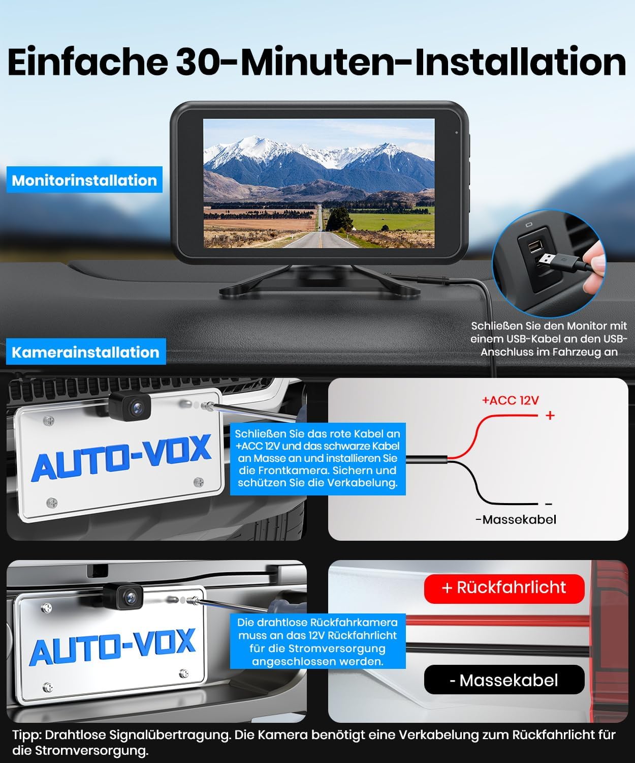 AUTO-VOX 2 Rückfahrkamera Kabellos：5