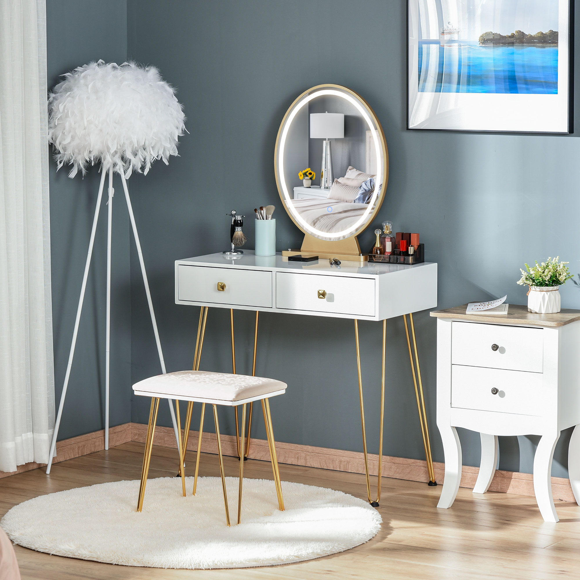make-uptafel gestoffeerde kruk retro design