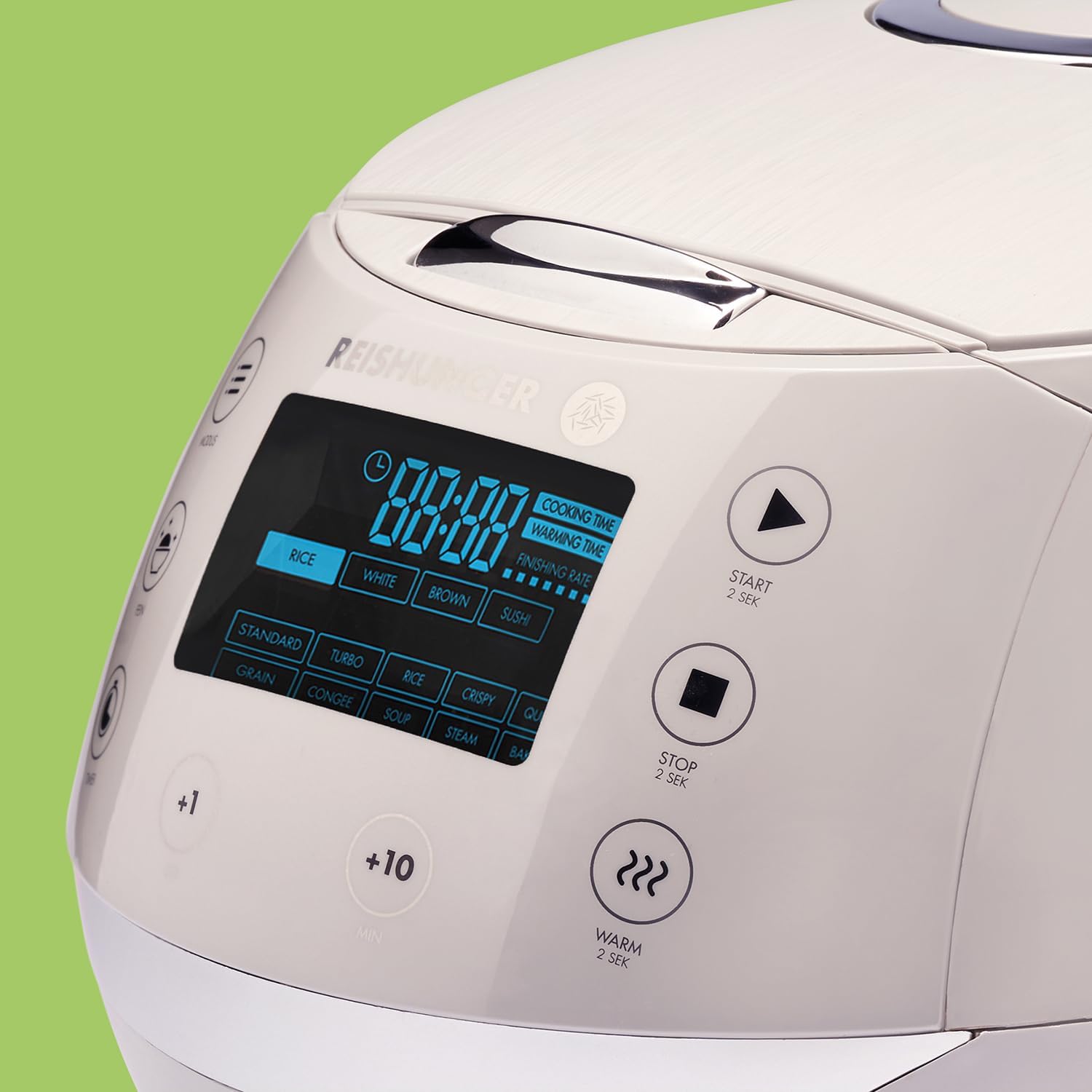 REISHUNGER Digitaler Reiskocher & Dampfgarer Schwarz | 1,5 L bis 8 Personen | Warmhaltefunktion, Timer & Premium Innentopf | Multikocher, 12 Programme, 7-Phasen-Technologie