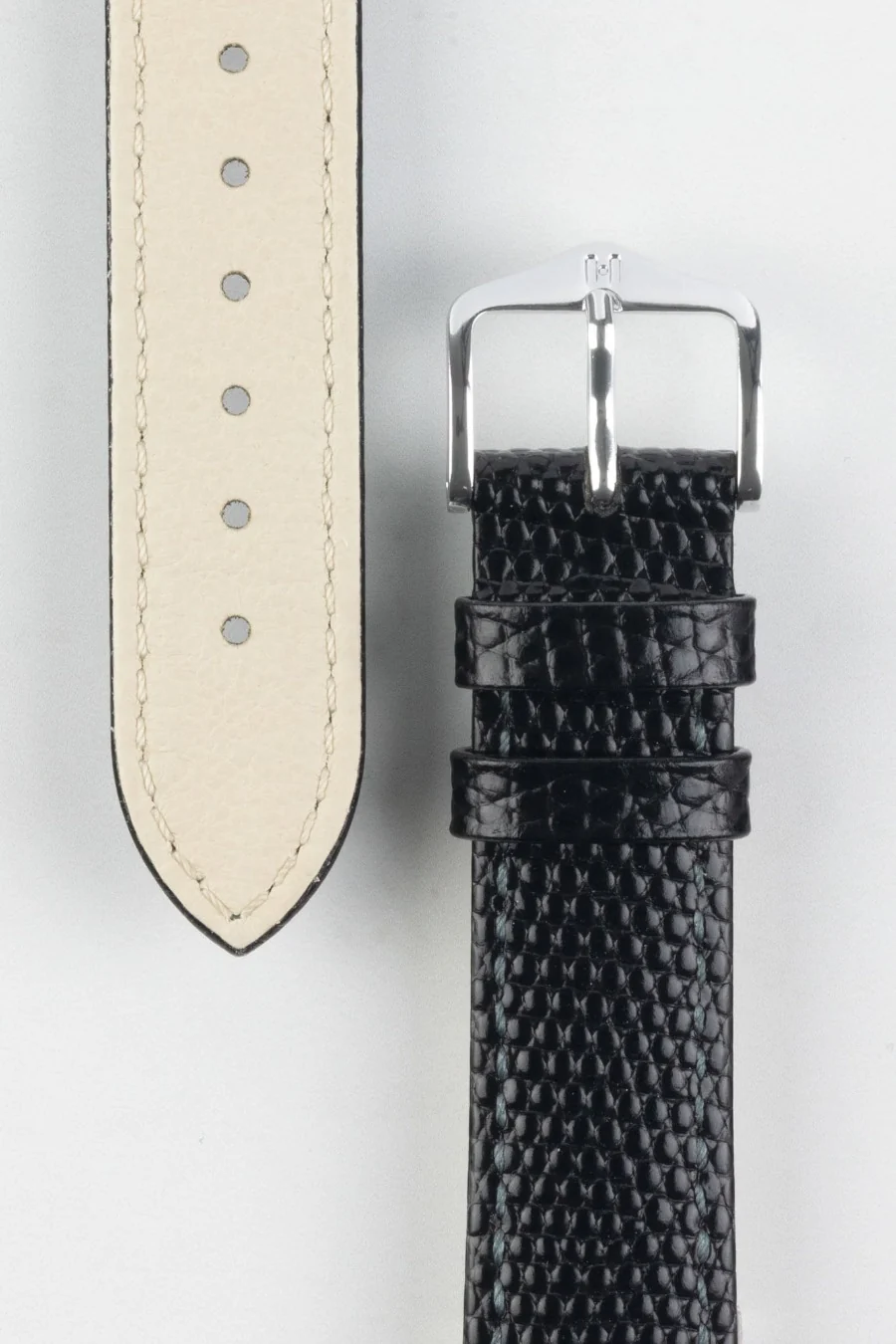 Hirsch RAINBOW NQR Lizard-Embossed Leather Watch Strap in BLACK