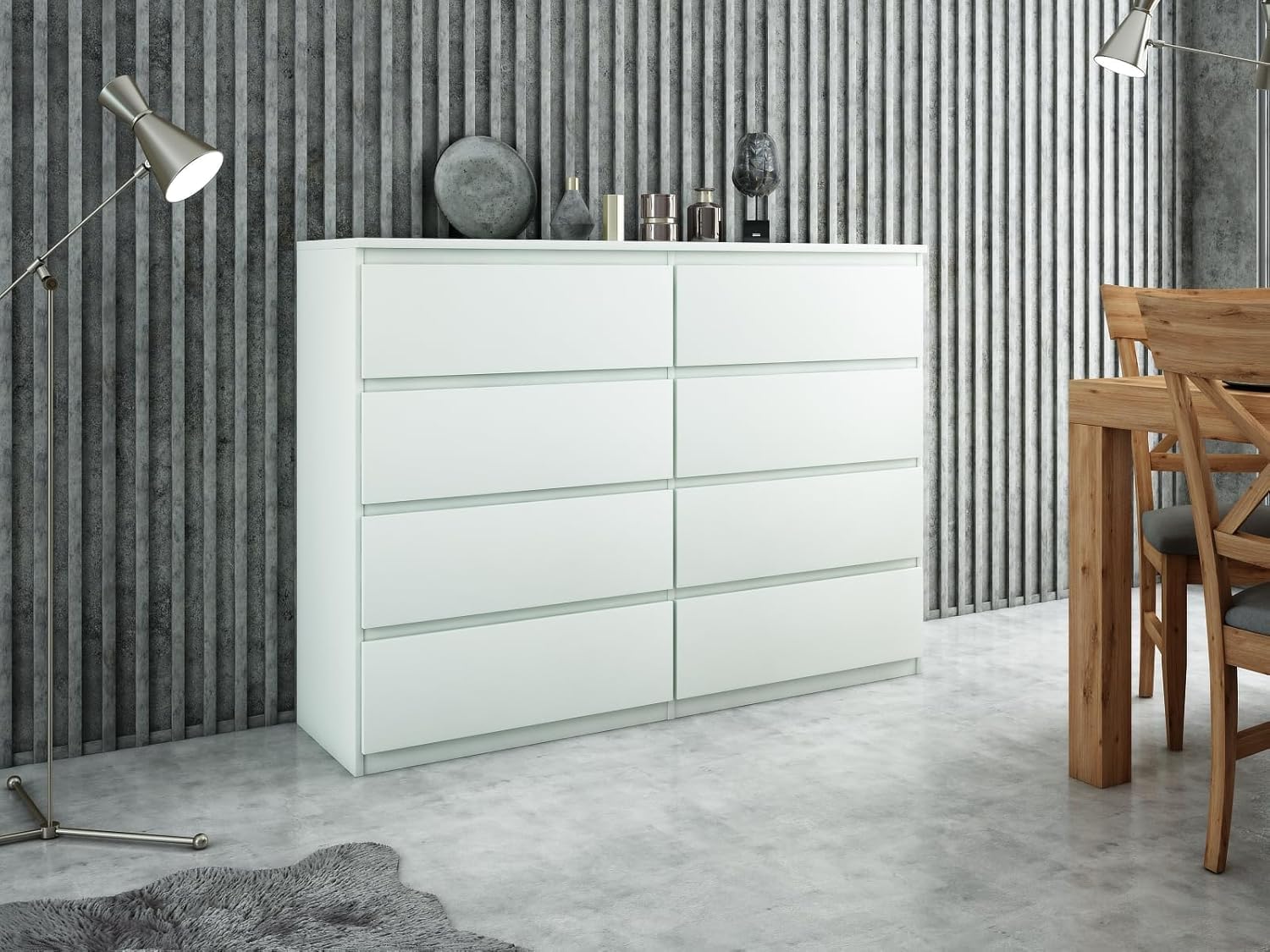 meble masztalerz Kommode Weiss Matt mit 8 Schubladen - 138,5 x 101,5 x 39 cm - Sideboard Wohnzimmer, Schlafzimmer - Schubladenschrank - Komodenschrank