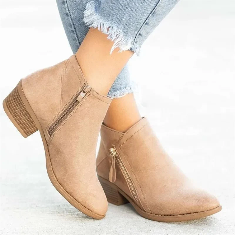 Damen Stiefeletten aus Wildleder mit bequemem Blockabsatz und praktischem Seitenrei?verschluss f��r herbstliche Outfits