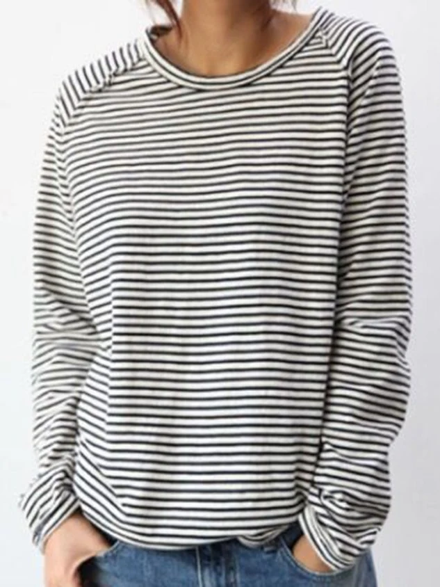 Gestreiftes Longsleeve Damen | Bequemes Langarmshirt mit Rundhals | Locker sitzendes Sweatshirt im maritimen Streifen-Look