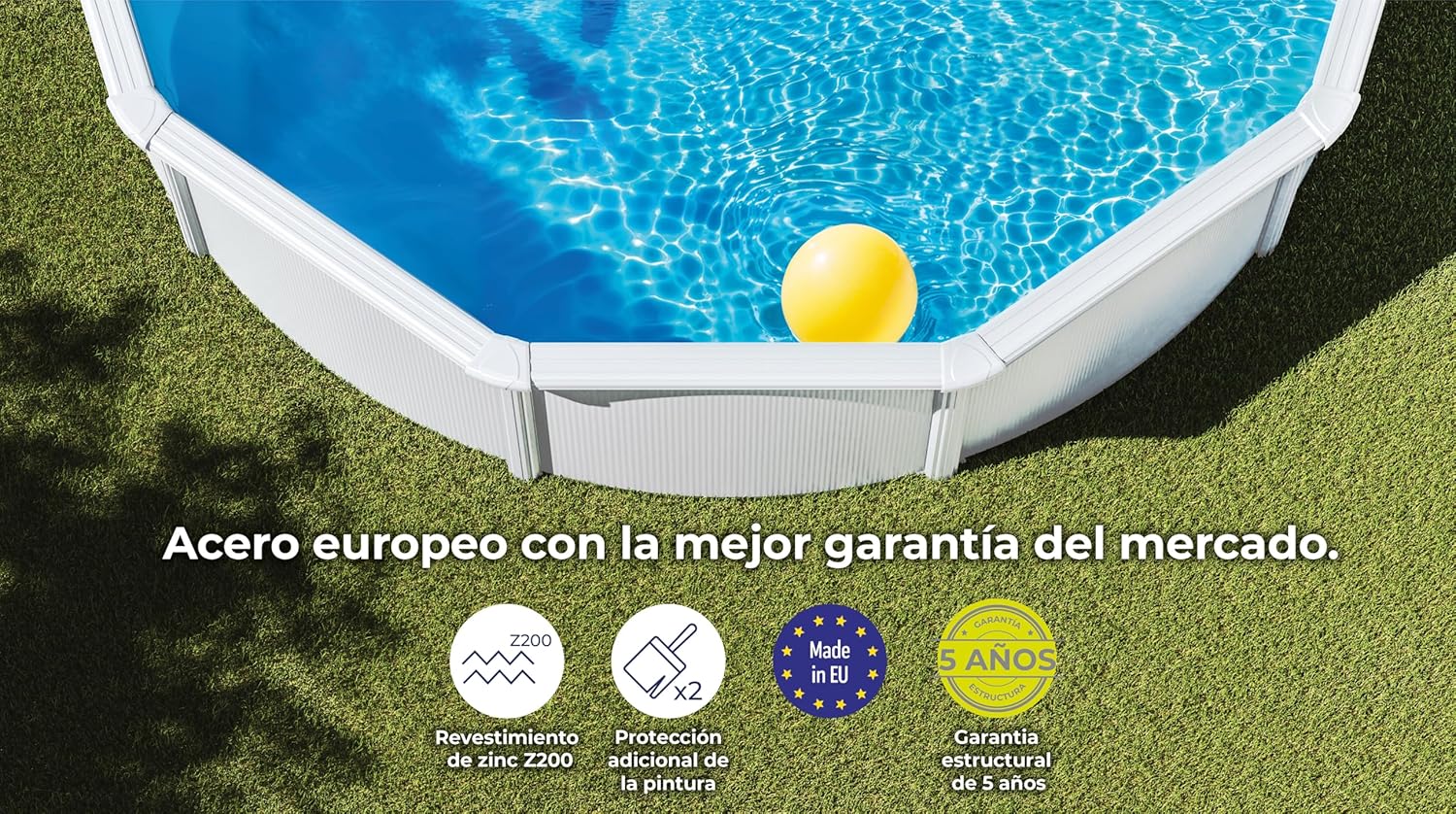 Piscina de Acero Elevada,Redonda con Aspecto Acero Blanco. Piscinas Desmontables para Jardín 240 x 120 cm - Piscina Gre KIT300ECO Fidji.