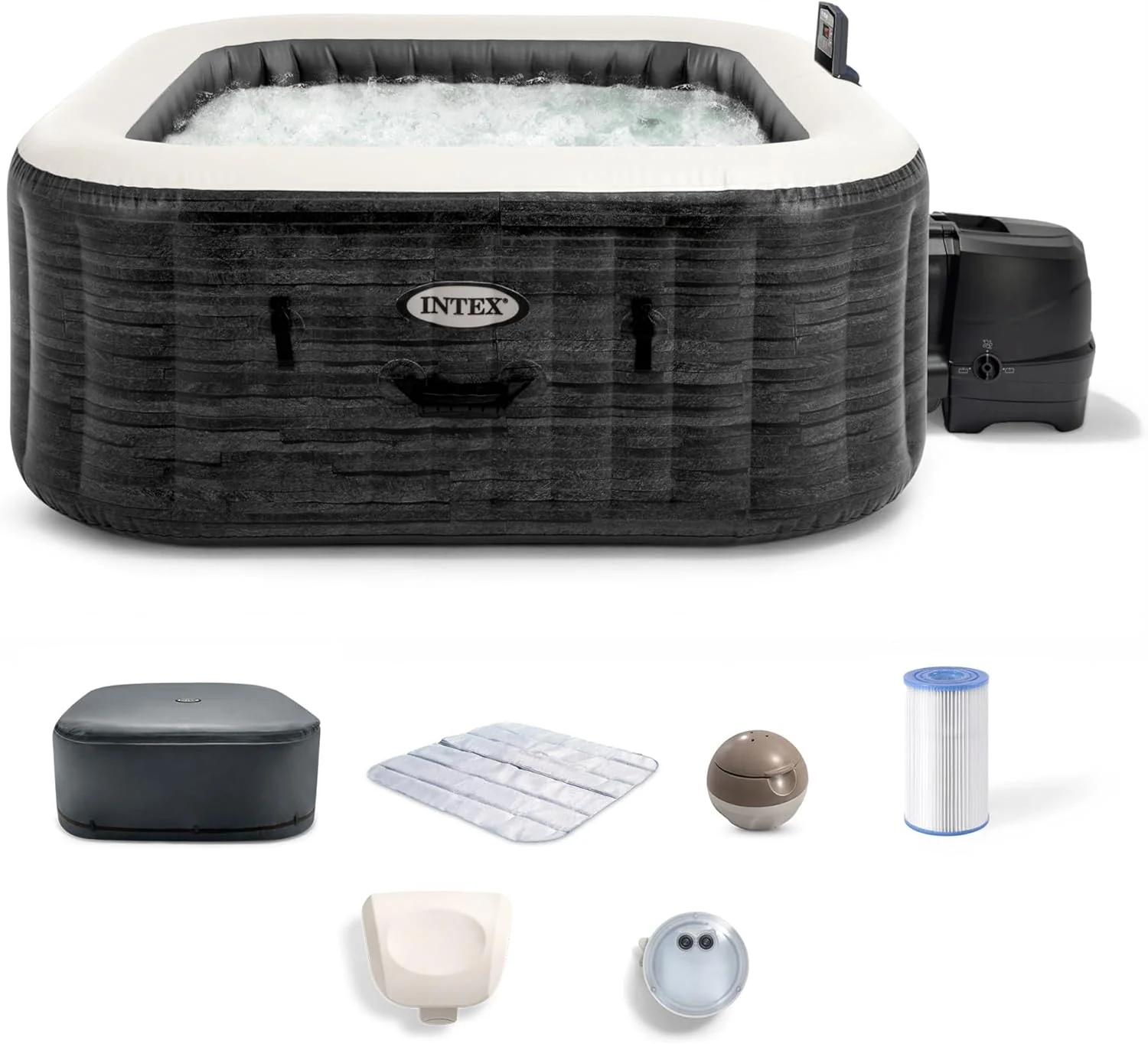 INTEX 28451EP PureSpa Greystone Deluxe Spa Set: Includes Energy Efficient Spa Cover
