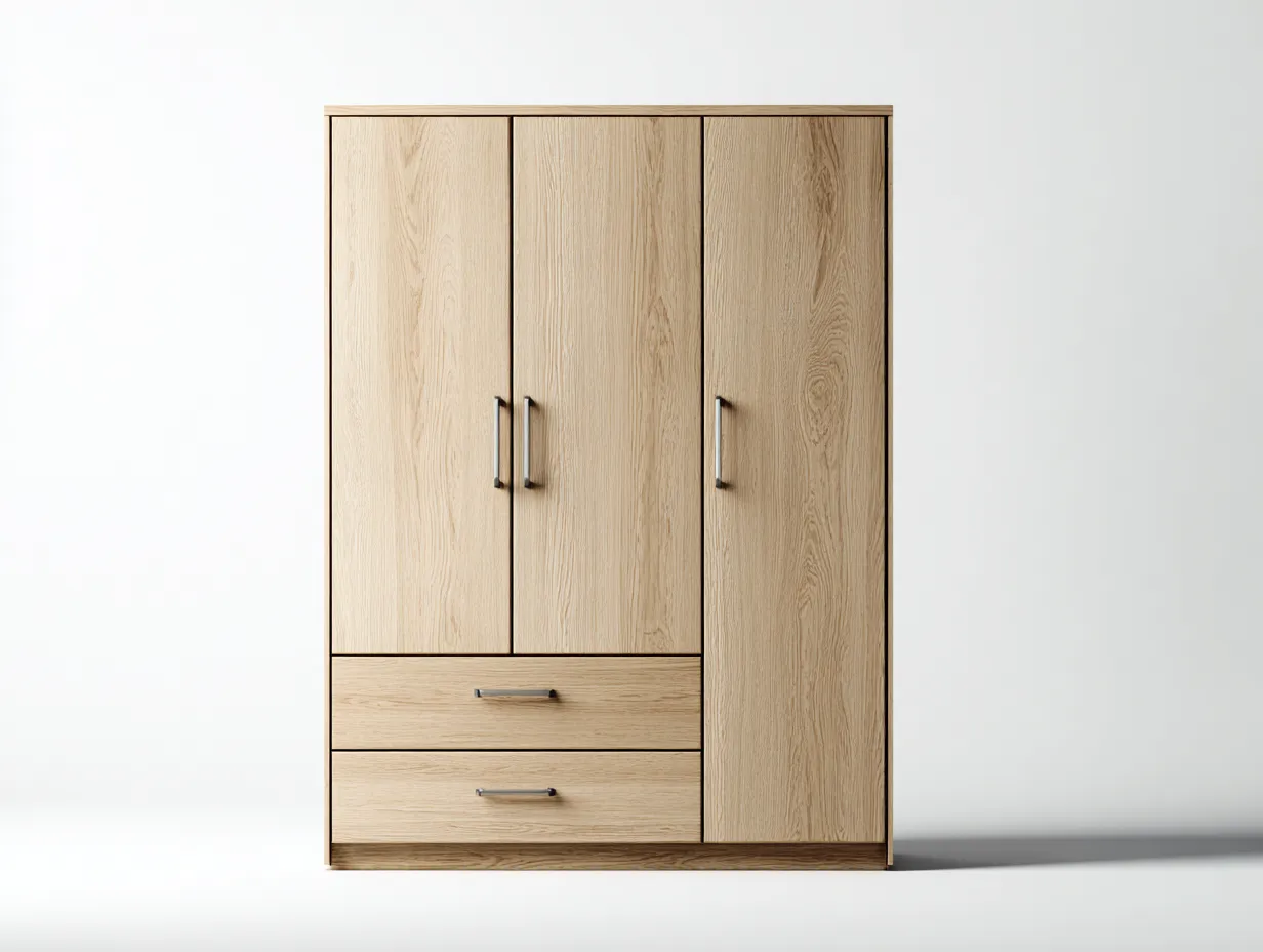 Kleiderschränke mit drei Türen-Eichenholz-Holzwerkstoff-158 x 58 x 188 cm-Naturfarben-Moderner Stil