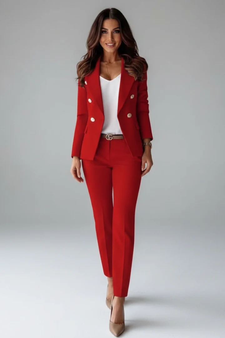 Damen-Anzugset mit gekn?pfter Jacke und Hose mit geradem Bein