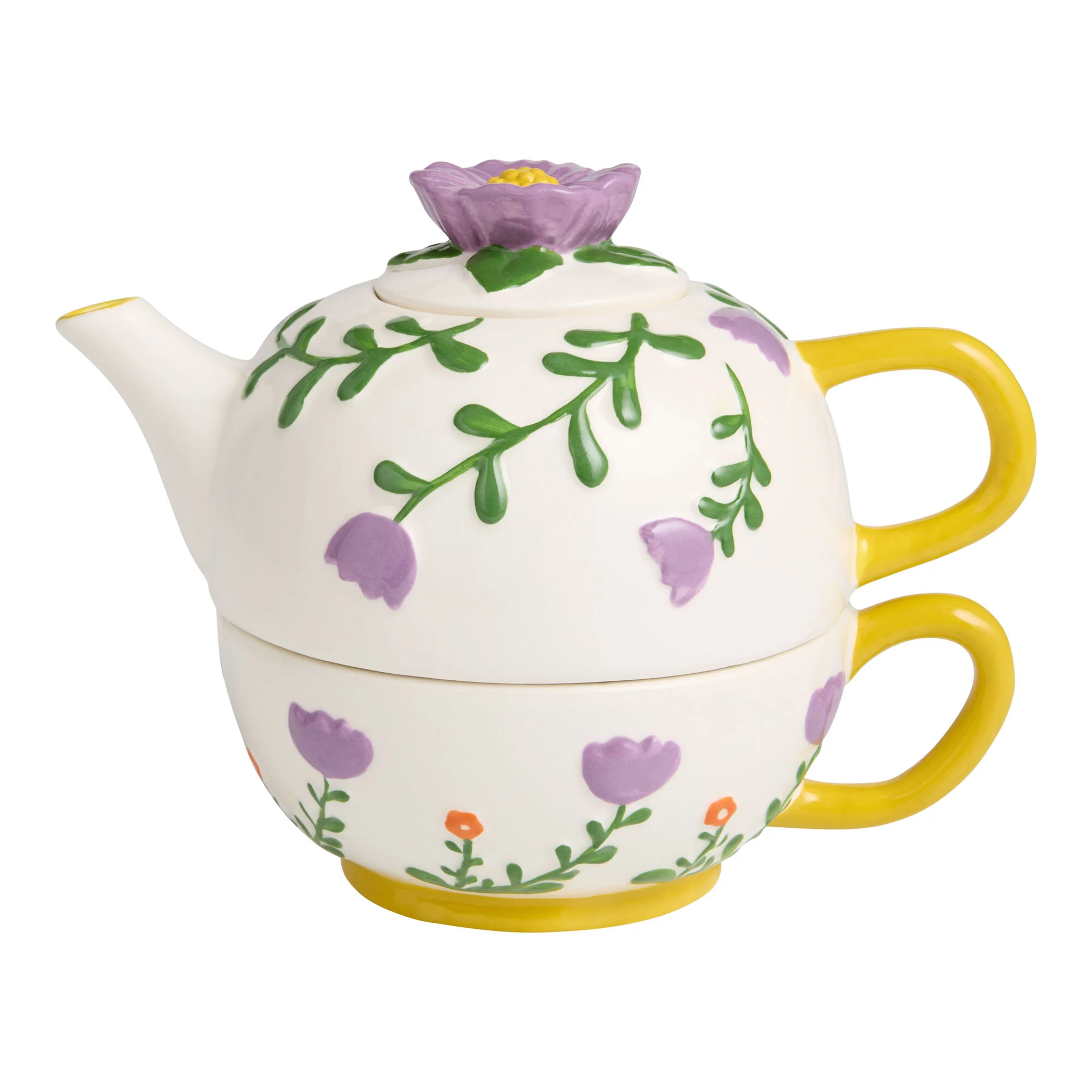 Lavender Floral Hand Painted Tea for One Teapot and Mug Set