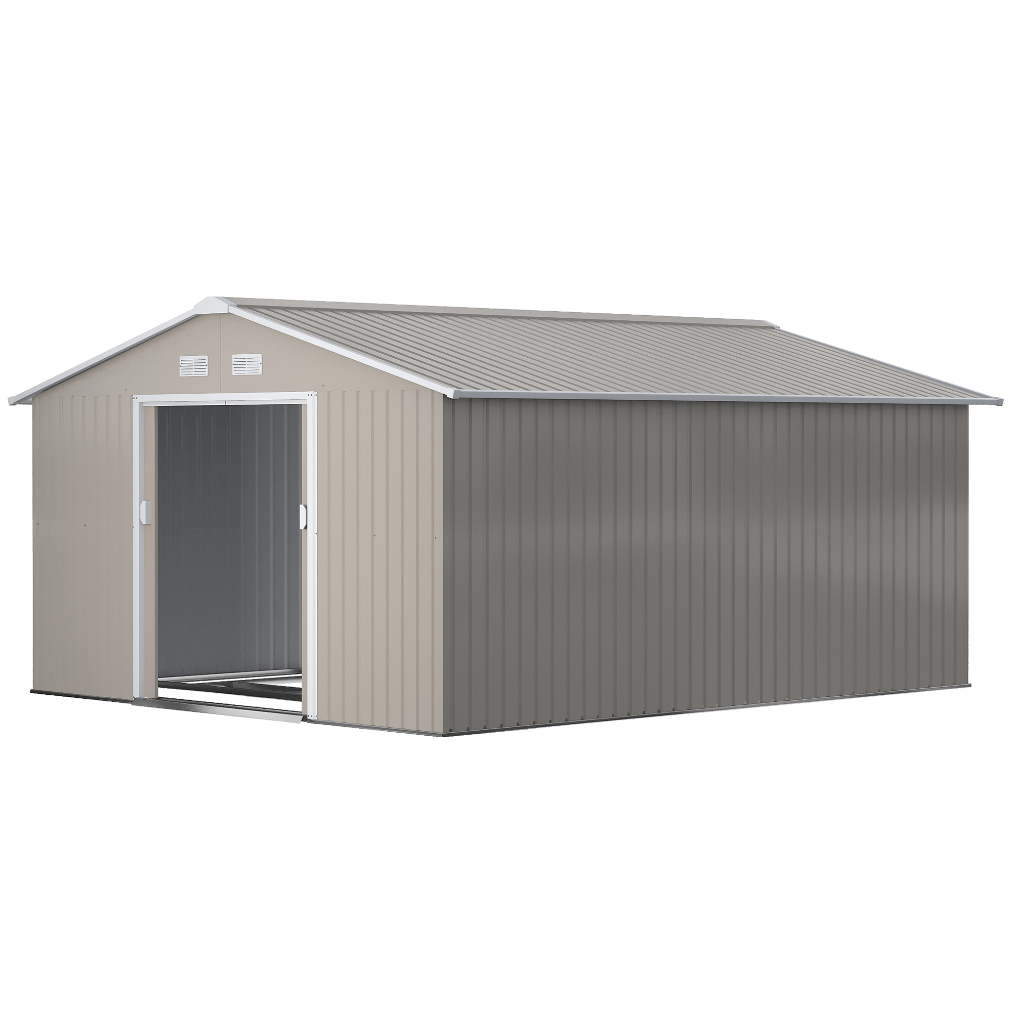 Tuinschuur, Weerbestendig Tuinhuis voor Tuingereedschap, met Ventilatieramen, Schuifdeuren, Staal, Lichtgrijs