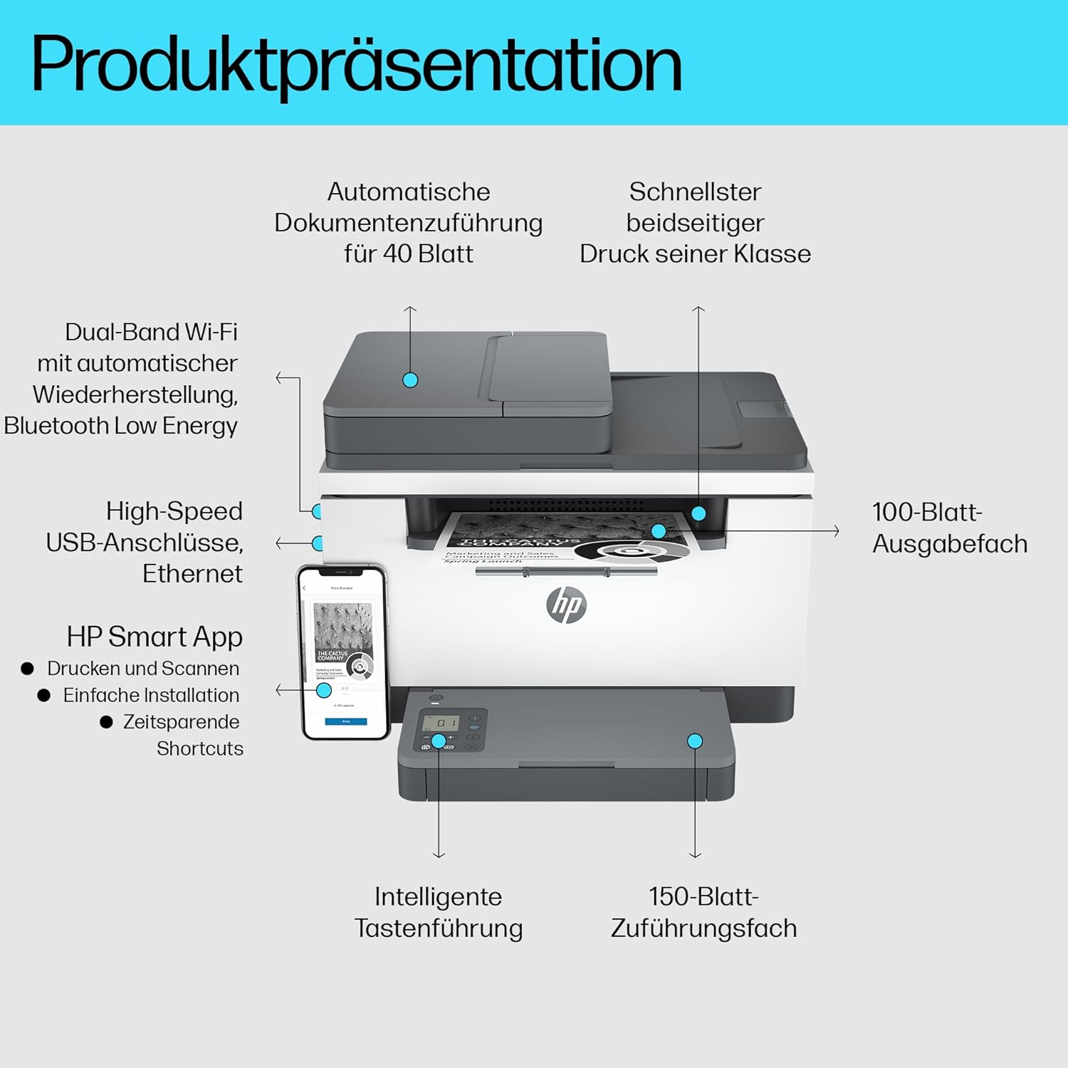 HP LaserJet MFP M235sdw Multifunktions-Laserdrucker Schwarzweiß, Drucken, Kopieren, Scannen, Automat.beidseitiger Druck, Dual-Band Wi-Fi, USB, LAN, HP Smart App, Intelligente Benutzeroberfläche