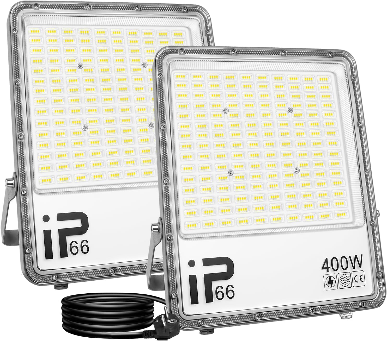 SKYWORLD 2Pcs 400W Strahler Außen, 40000LM LED Strahler mit Stecker, 6000K Kaltweiß Außenstrahler, IP66 Wasserdicht LED Fluter Scheinwerfer Flutlicht für Garten, Innenhöfe, Garage, Terrassen, Hof