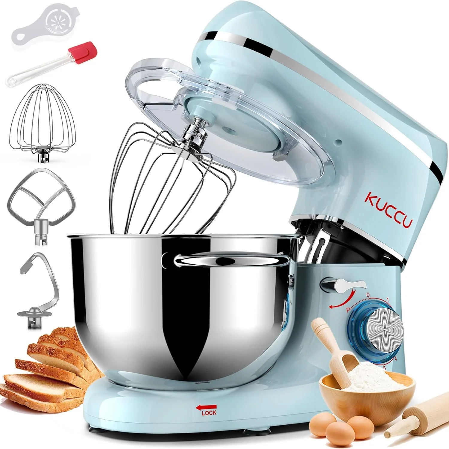 Stand Mixer 6.5 Qt 660W 6-Speed Tilt-Head Food Dough Mixer. Kitchen Electric Mixer with Stainless Steel Bowl.Dough Hook.Whisk. Beater. Egg white separator