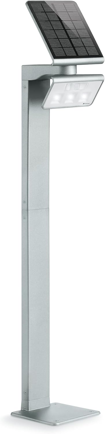 Steinel LED Solarleuchte XSolar GL-S silber, höhenverstellbar, 150 lm, 140° Bewegungsmelder, 5 m Reichweite, Grundlicht