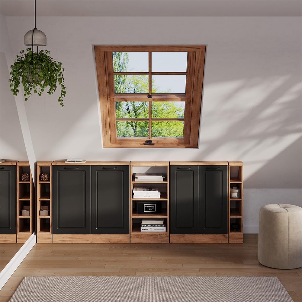 Vicco Dachschrägenschrank-Set Rion, Anthrazit Landhaus/Goldkraft Eiche, 5er Set