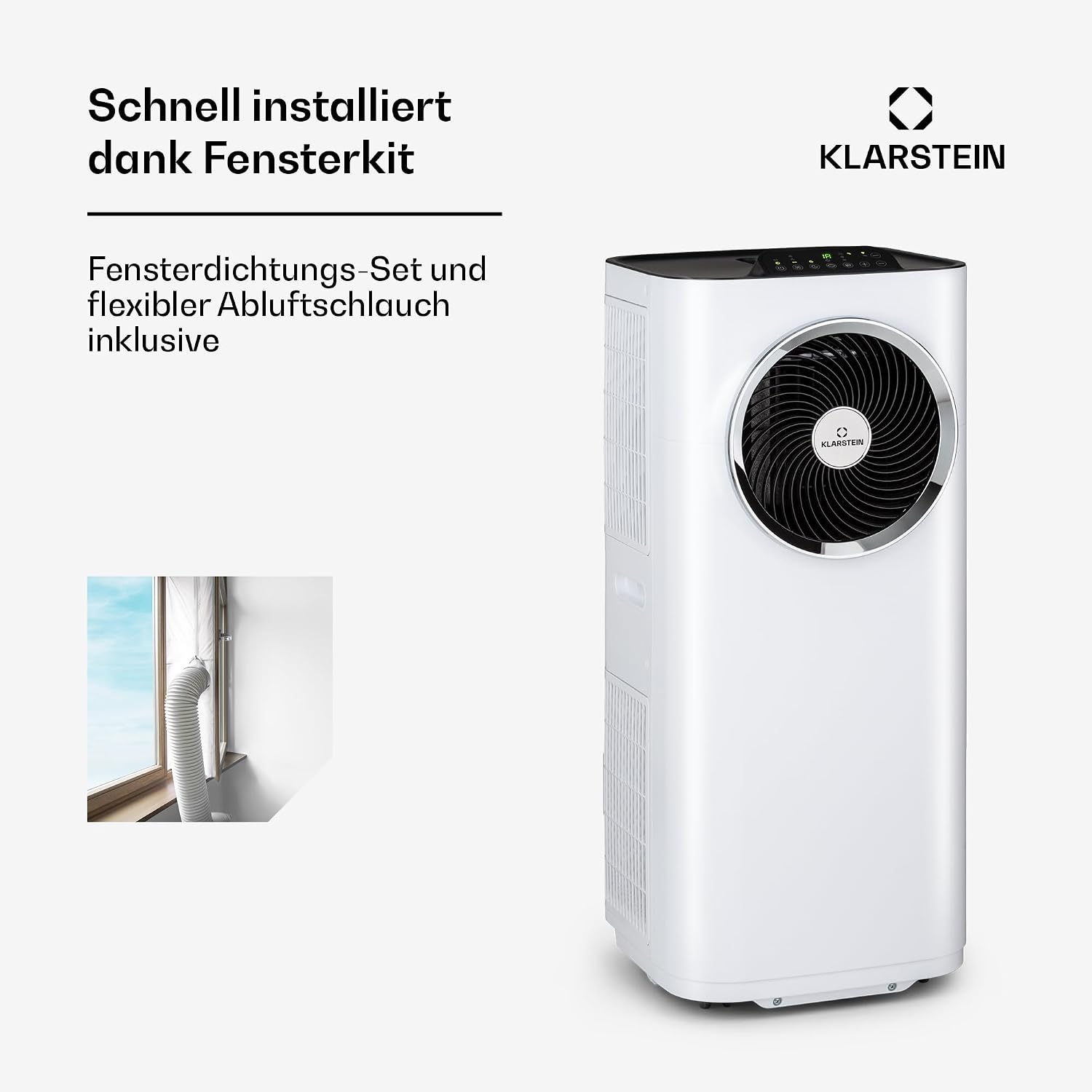 Klarstein Kraftwerk Eco Smart 11 Mobiles Klimagerät – 11,500 BTU, 35-59 m², WiFi & App-Steuerung, 3-in-1 Klimaanlage, Ventilator & Entfeuchter, Leise 50 dB, A+ Effizienz, Fensterkit Inkl., Weiß
