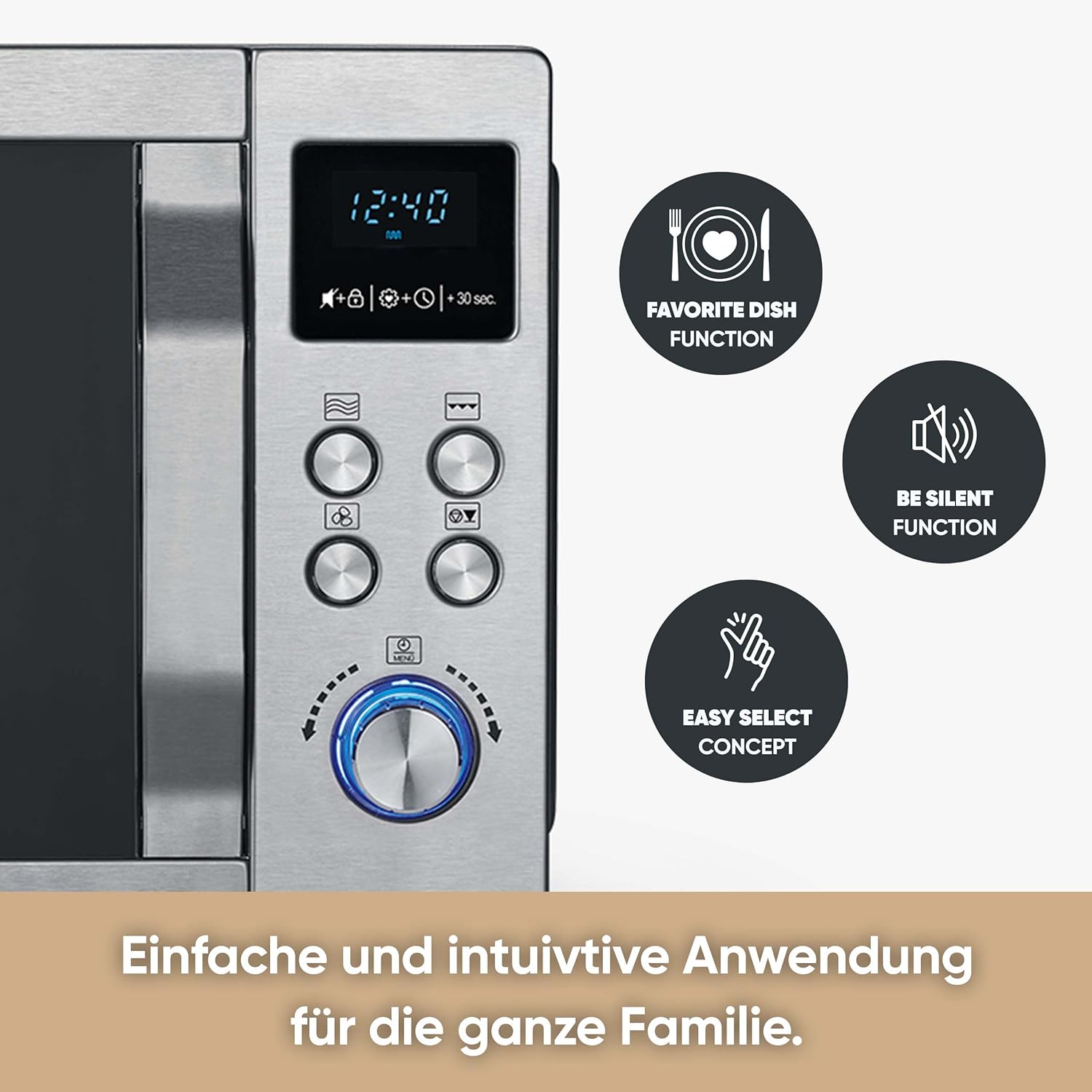 SEVERIN Mikrowelle mit Grill und Heißluftfunktion 3-in-1, zum Auftauen, Garen und Erhitzen, Mikrowelle mit Drehteller, Edelstahl-gebürstet/silber, MW 7774