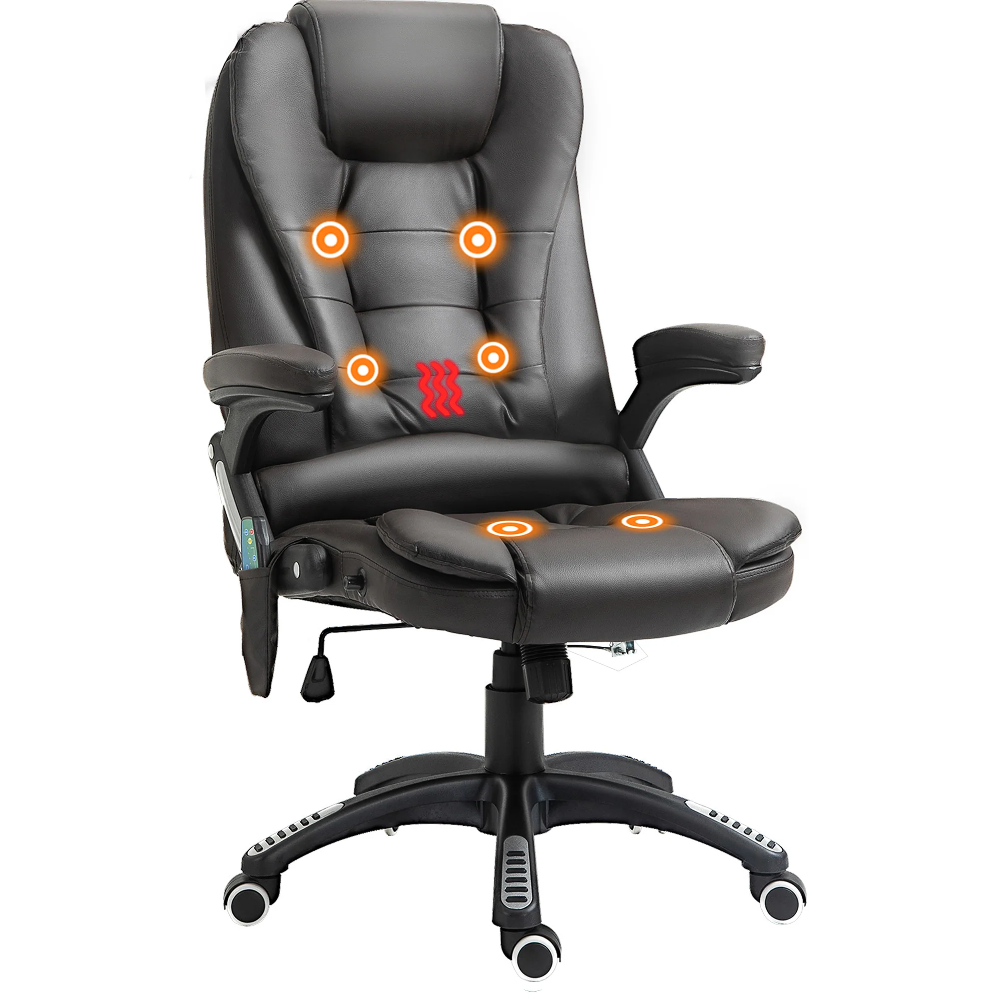 Executive bureaustoel met massage en verwarming, PU-leder hoge rugleuning bureaustoel, bruin