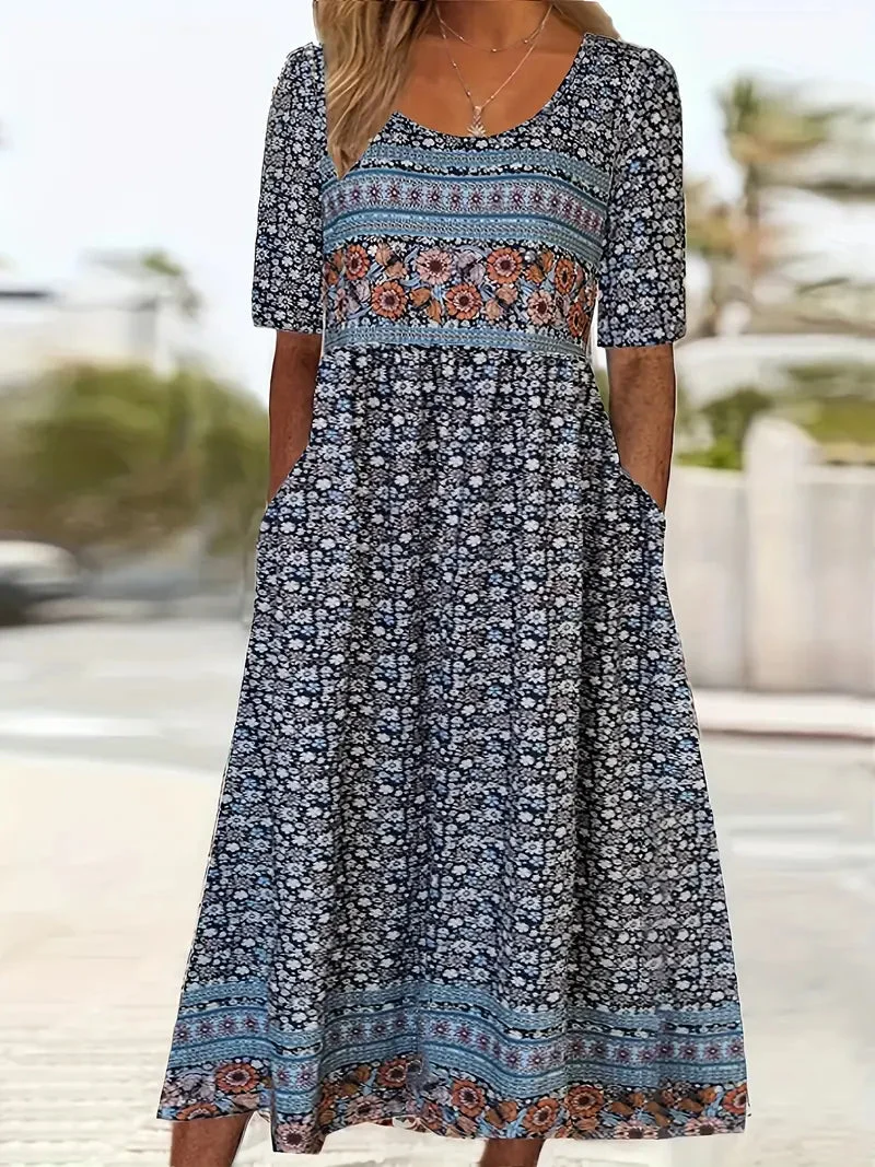 Damen Midikleid mit Boho-Print