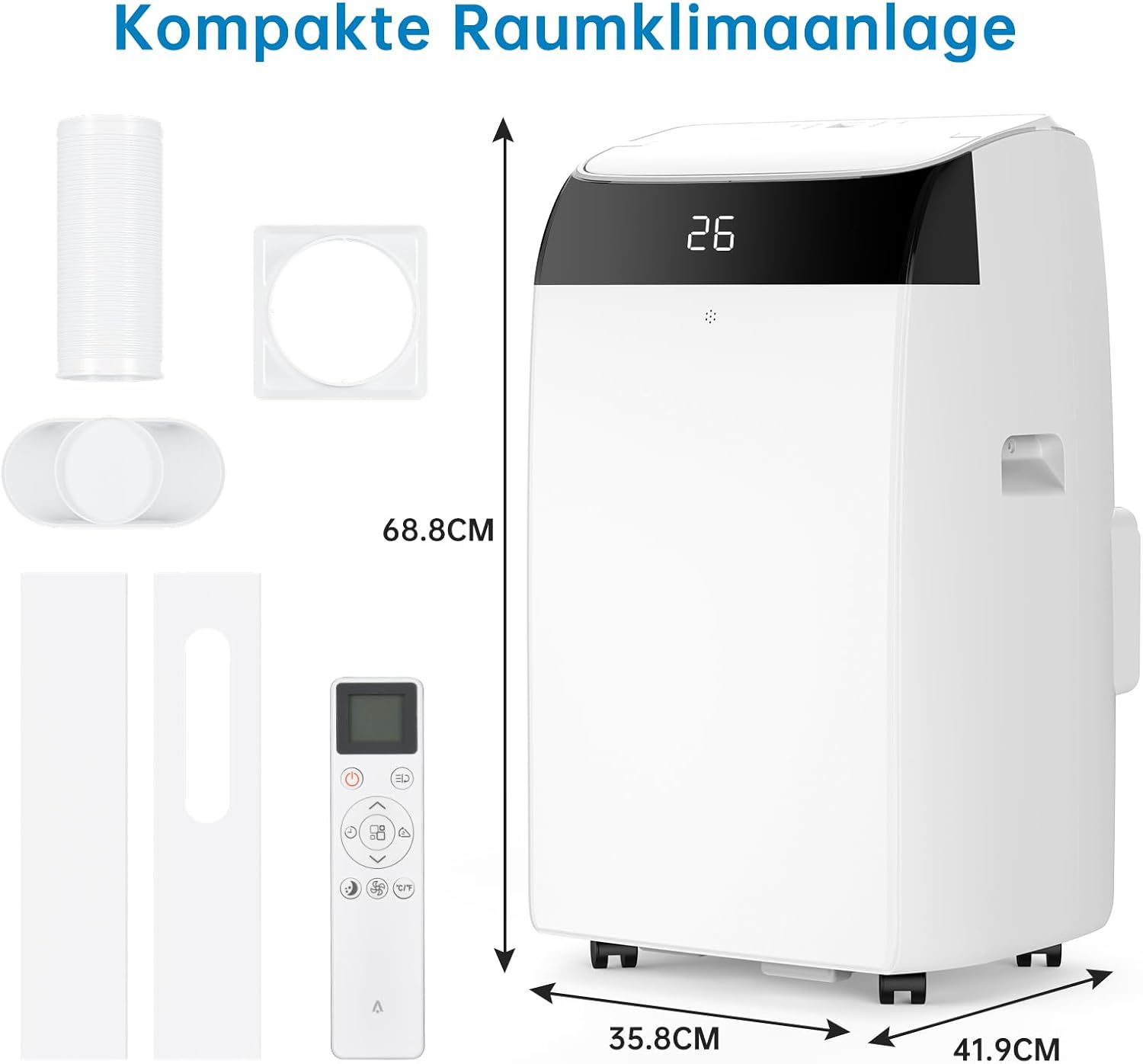 Zstar Mobile Klimaanlage 12000 BTU, 4-in-1 Klimagerät mit Schlafmodus & 24h Timer, kühlt Räume bis 550 sqft, ideal für Wohnung, Wohnmobil, Büro – Energieeffizienzklasse A, Schwarz