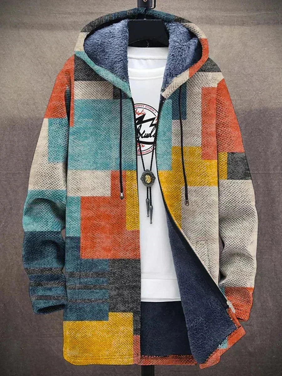 Herren Fleecejacke mit Kapuze und Rei?verschluss | Warmer Kapuzencardigan im Farbblock Design | Bequeme Fleece-Sweatjacke