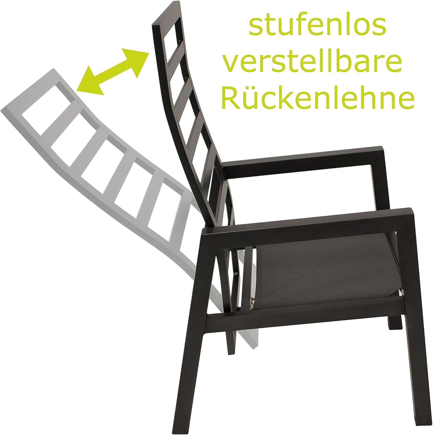 DEGAMO 2X Hochlehner Gartensessel MANCIANO, Aluminium rostfrei anthrazit, mit Polstern dunkelgrau, Rückenteil stufenlos verstellbar mit Gasfeder