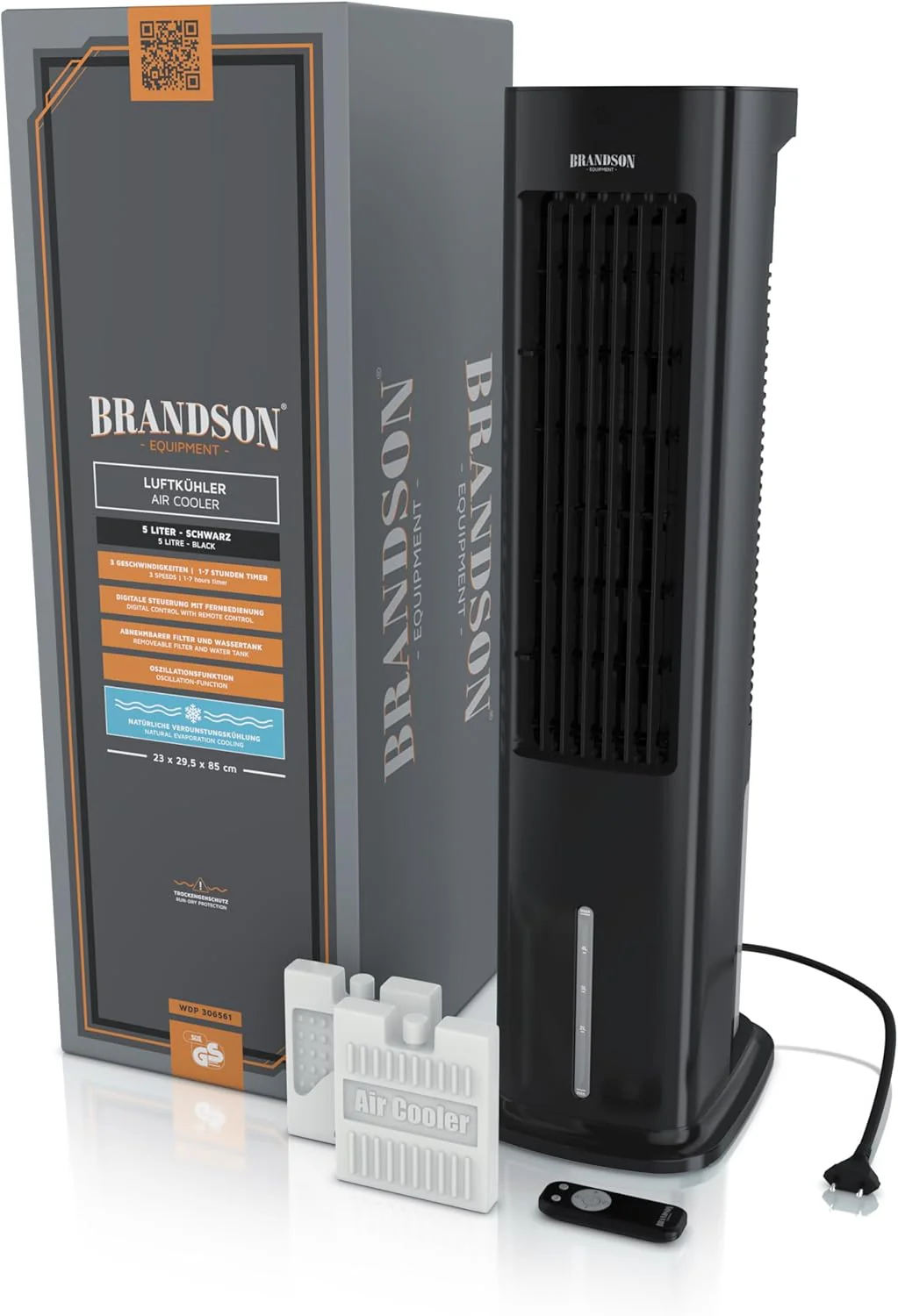 Brandson - Luchtkoeler met waterkoeling 5-in-1 - Verdampingskoeler, luchtbevochtiger, ventilator & luchtreiniger, mobiele airconditioning zonder afvoerslang - Prijswinnaar 2025 - stil - 5L watertank