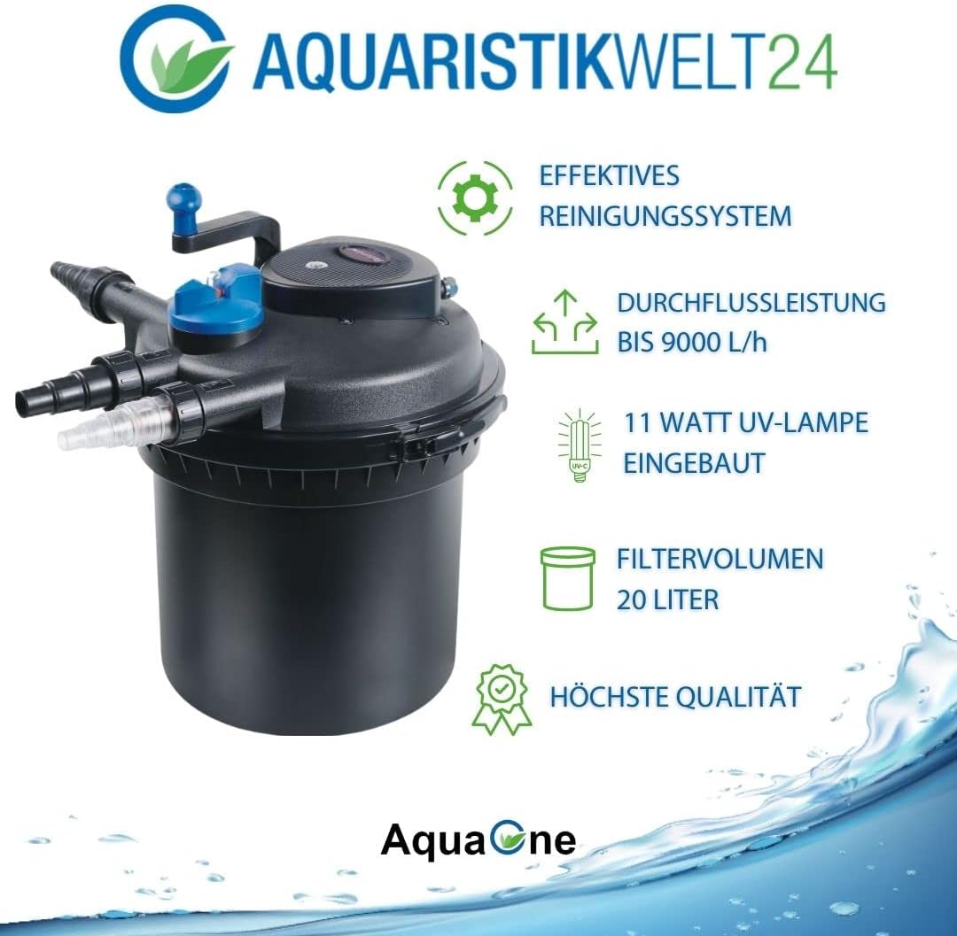AquaOne Teichfilter Set mit Teichpumpe I Filteranlage CPF-15000 für einen Teich bis 30.000 Liter I Komplettset mit UV Lampe Eco Pumpe 30 Watt Teichschlauch Nr. 29