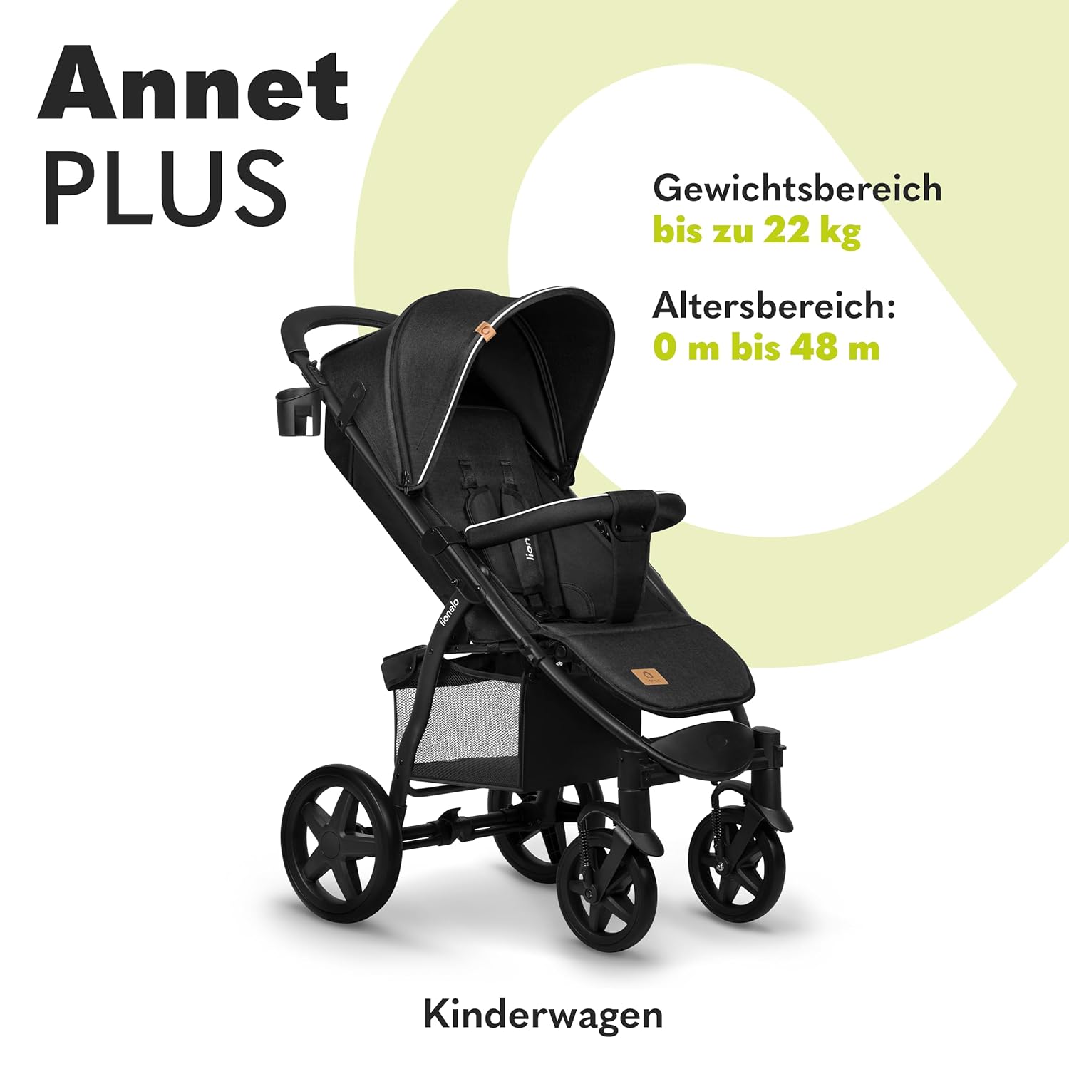 LIONELO Annet Plus Buggy bis 22 kg mit Liegefunktion, Kinderwagen klein zusammenklappbar mit Zubehör, Eva-Schaum-Räder, Moskitonetz, Fußdecke Getränkehalter, Korb