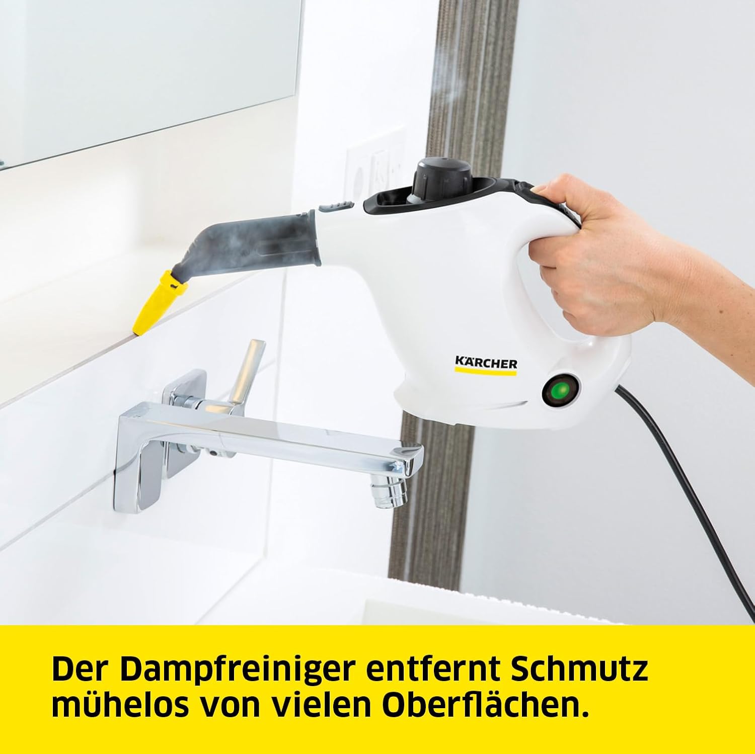 Krcher Dampfreiniger SC 1, Dampfdruck: 3 bar, Aufheizzeit: 3 min., Leistung: 1.200 W, Flchenleistung: 20 m, Tank: 200 ml, mit Hand-, Punktstrahl- und Powerdüse, Mikrofaser-berzug und Rundbürste
