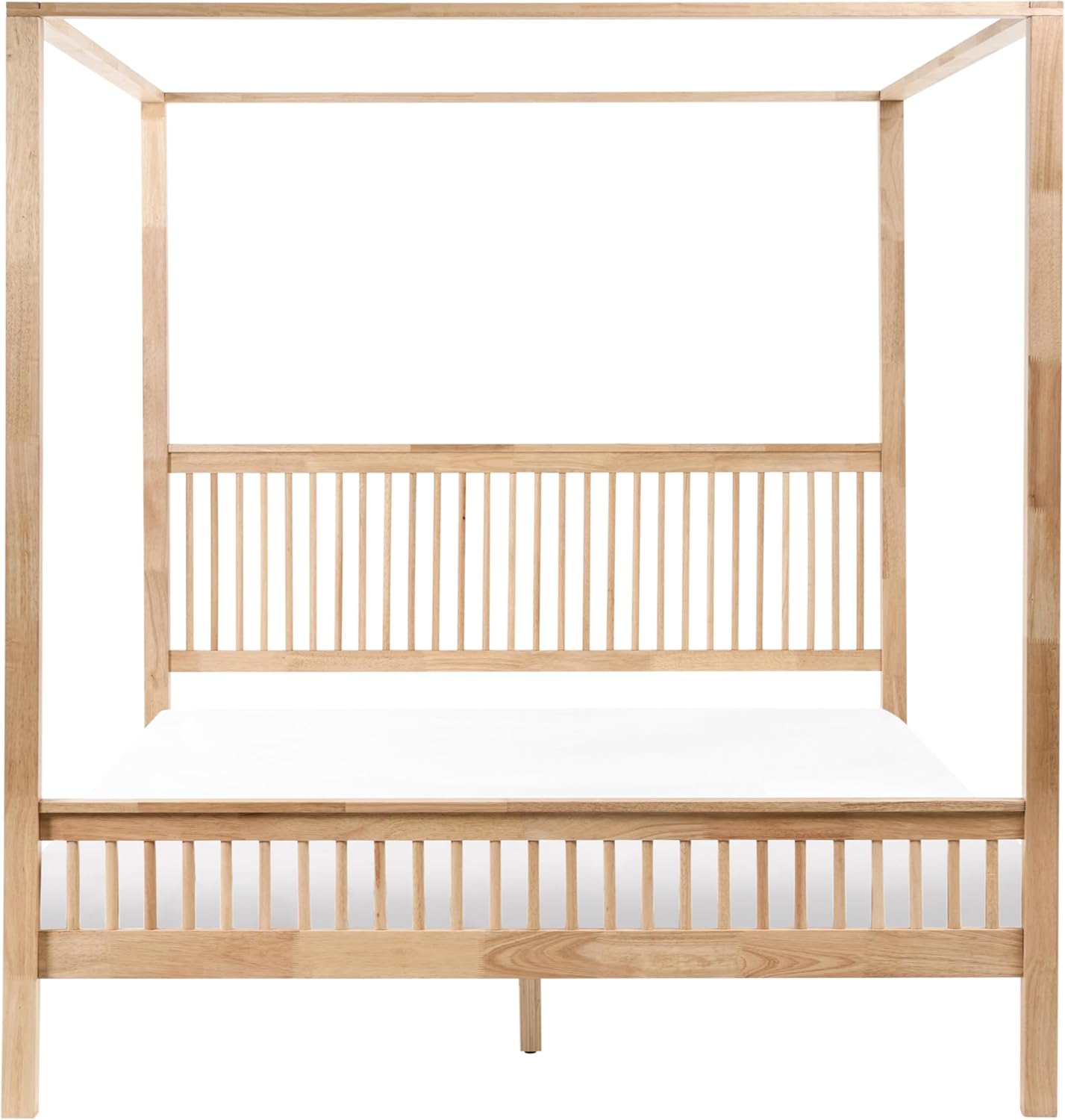 Beliani Himmelbett Holz Hellbraun 180 x 200 cm mit Lattenrost modern Harfleur