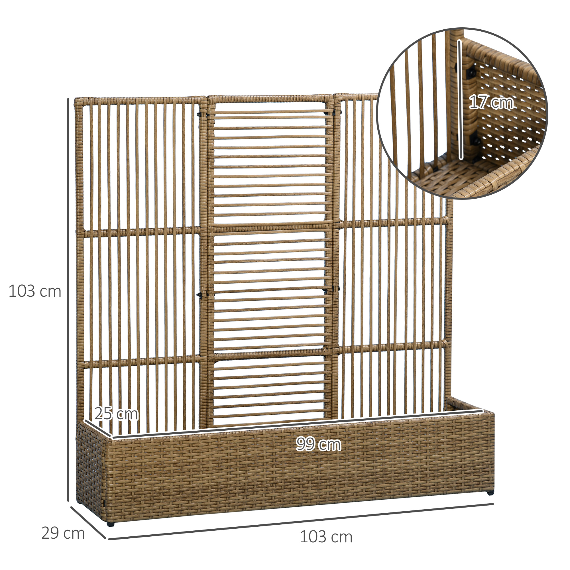 Plantenbak Bloembak met Klimhulp, Weerbestendig, 103 cm x 103 cm x 29 cm, Zand
