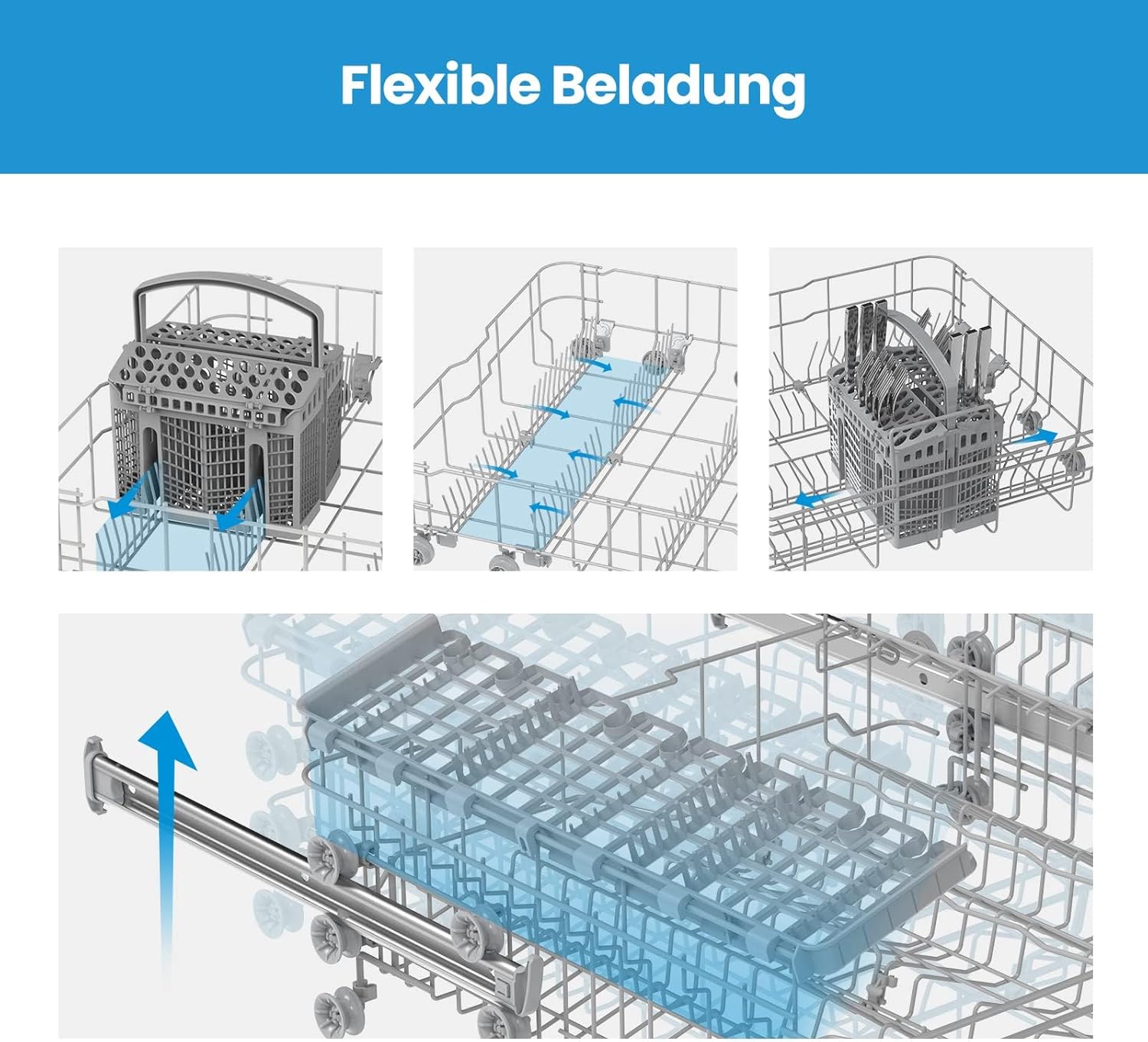 Midea Geschirrspüler Unterbau MDWEU1435XSS-W, 14 Maßgedecke, Spülmaschine 60 cm Teilintegrierbar mit WIFI, Extra Trocknung, 7 Programme, 47dB, 0-24h Startzeitverzögerung, Inox
