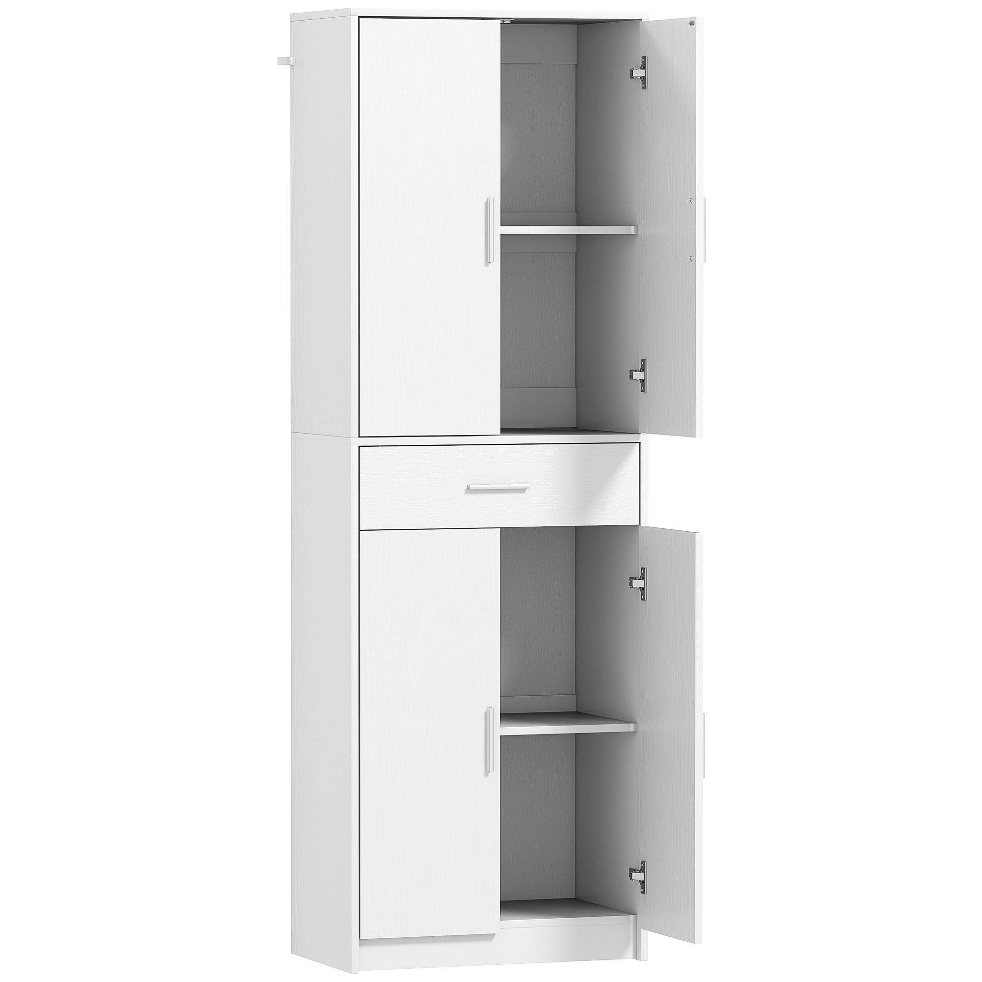 HOMCOM Keukenkast, 3-traps verstelbare planken, Spaanplaat, MDF, veel opbergruimte, Wit