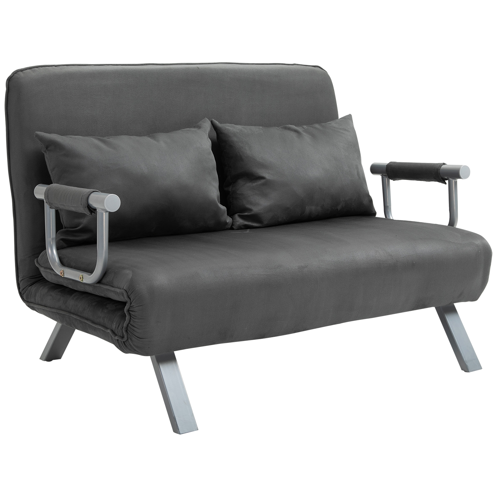 tweezits bedbank met armleuningen, 3-in-1 slaapbank, logeerbed, opvouwbare matras, opklapbed, chaise longue, multifunctioneel, imitatie-su��de grijs 105 x 80 x 78 cm